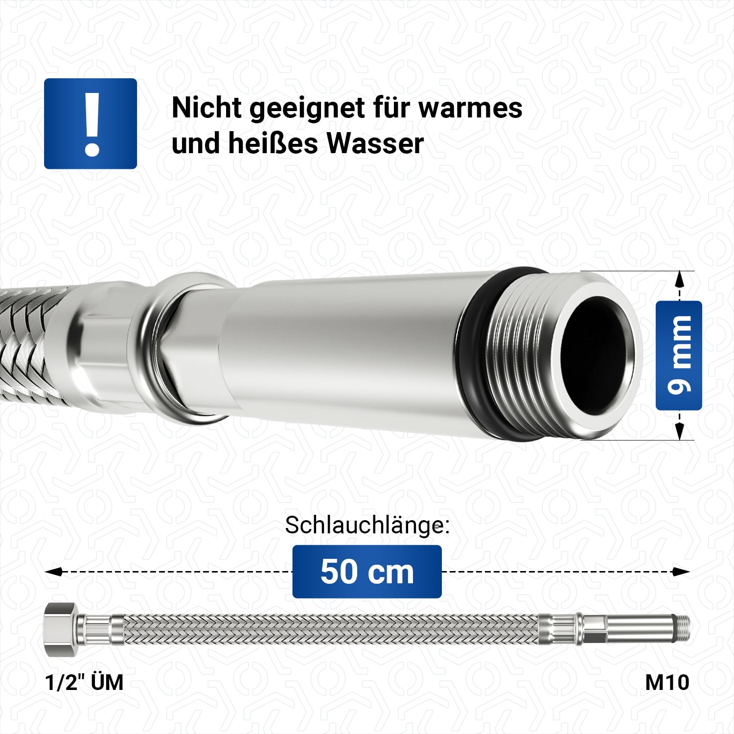 Tubo Corazzato Flessibile Per Acqua Potabile - 50 Cm Con Raccordo 1/2" Filettatura Esterna