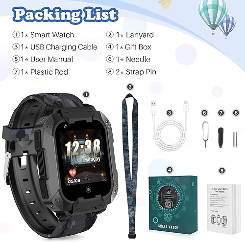Miniatura 7 de cjc Reloj inteligente 4G para niños con rastreador GPS y llamadas, pantalla táctil HD, reloj de teléfono celular para niños, combina SMS, voz,