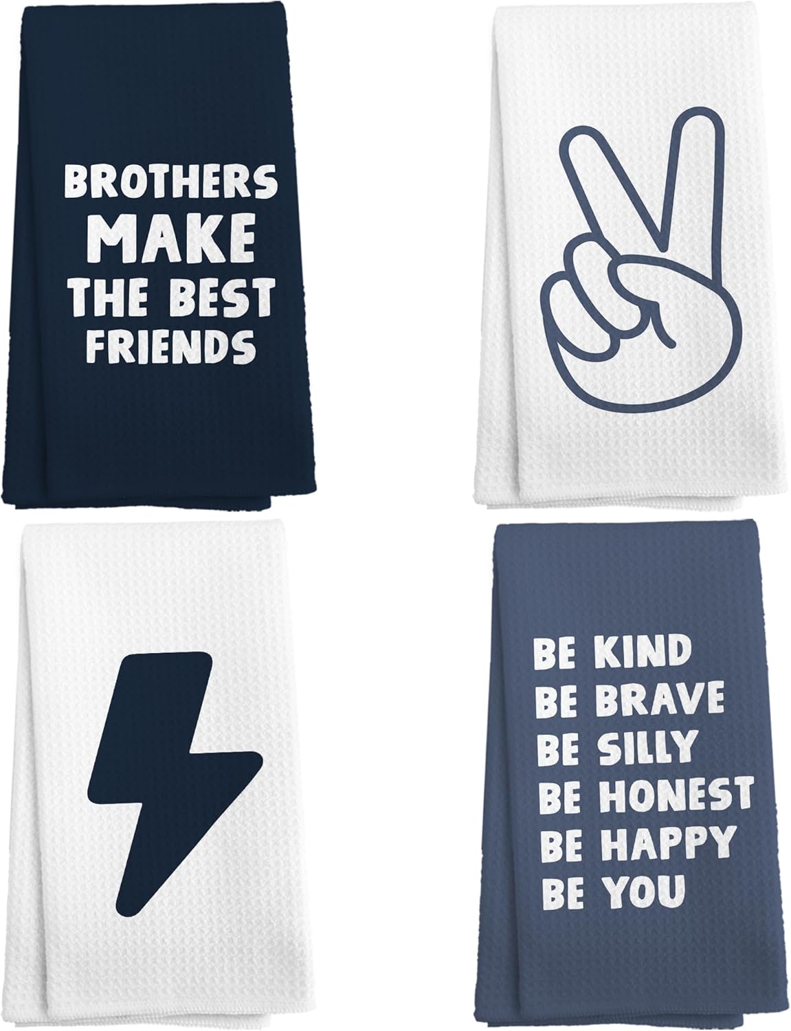 Kids Brothers Make The Best Friends Decorative Towels Set of 4, Checkered Towels for Boys Bathroom Decor, Navy Blue Motivational Hand Towel, Affirmation Dish Hand Towel for Bathroom, 16×24