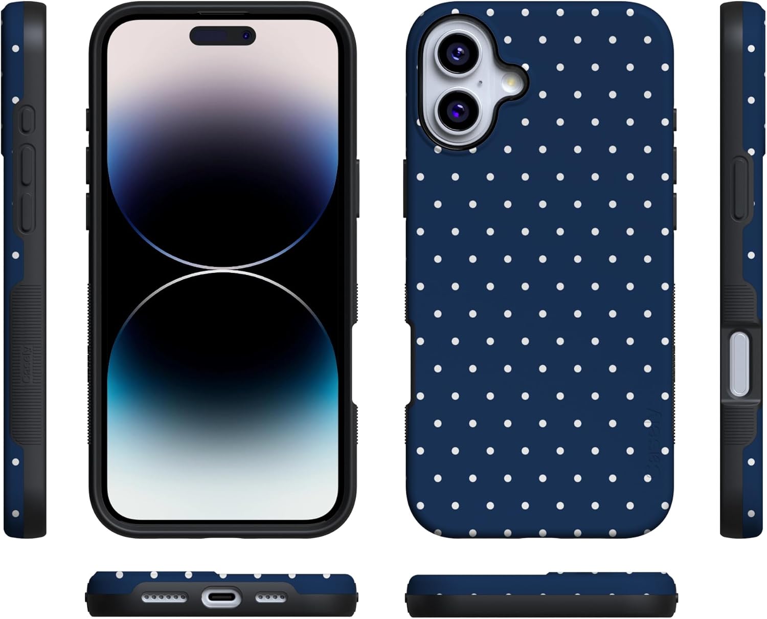 Casely iPhone 16 Case | On the Dot | Navy Polka Dot | Bold Protective Design | Compatible with MagSafe