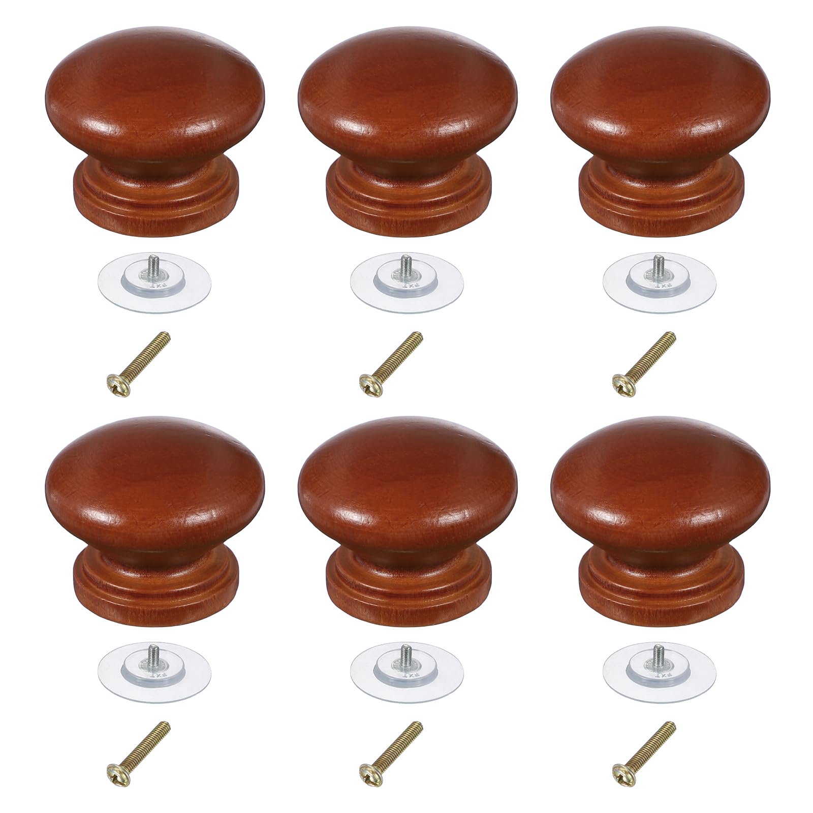 sourcing map 6 Pcs Wood Drawer Knobs, Round Single Hole Wooden Cabinet Knobs Mushroom Shape Handle Pulls with Screws for Furniture Closet Dresser, Wood Color, 33x26mm/1.3x1.02inch (DiaxH)