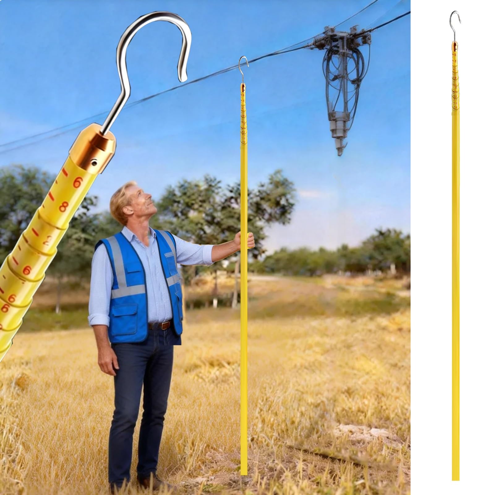 Teleskopowy drążek pomiarowy 6 m, przenośny, izolowany, wysokość, do prac elektrycznych, pomiarów i pomiaru odległości mostka, trwała, lekka konstrukcja (6 m)
