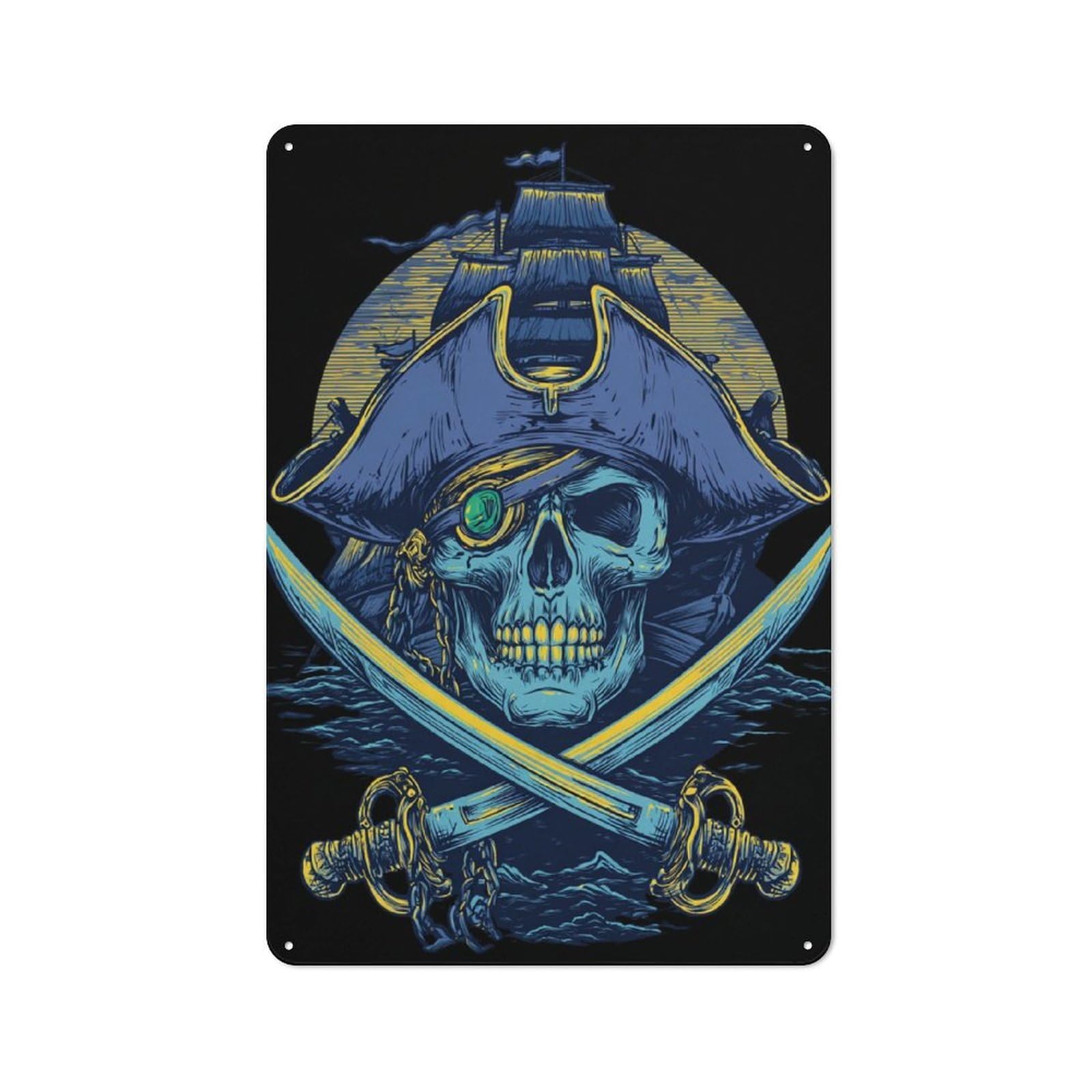 Junmoney Pirate Skull & Swords-2 For Lounge Or Reading Corner, Retro Metal Sign 30X20cm, For Metal Sign Collectors, For Garage And Workshop Walls