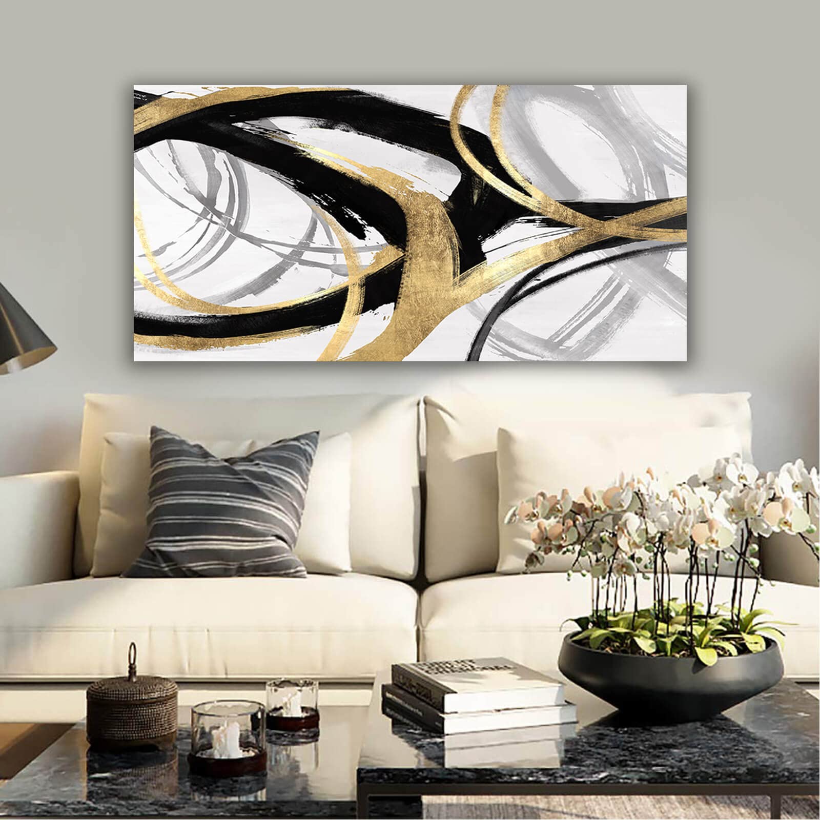 Abstract Hand Painted Canvas Wall Art – Large Black & Gold Painting For Living Room, Bedroom, Or Office Decor