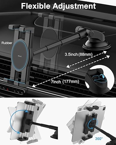 Miniatura 4 de woleyi Soporte para tablet de automóvil, tubo telescópico con ventosa para iPad Pro 9.7, 11, 12.9Air Mini 5 4 3 2, Galaxy Tabs, iPhone Series, más