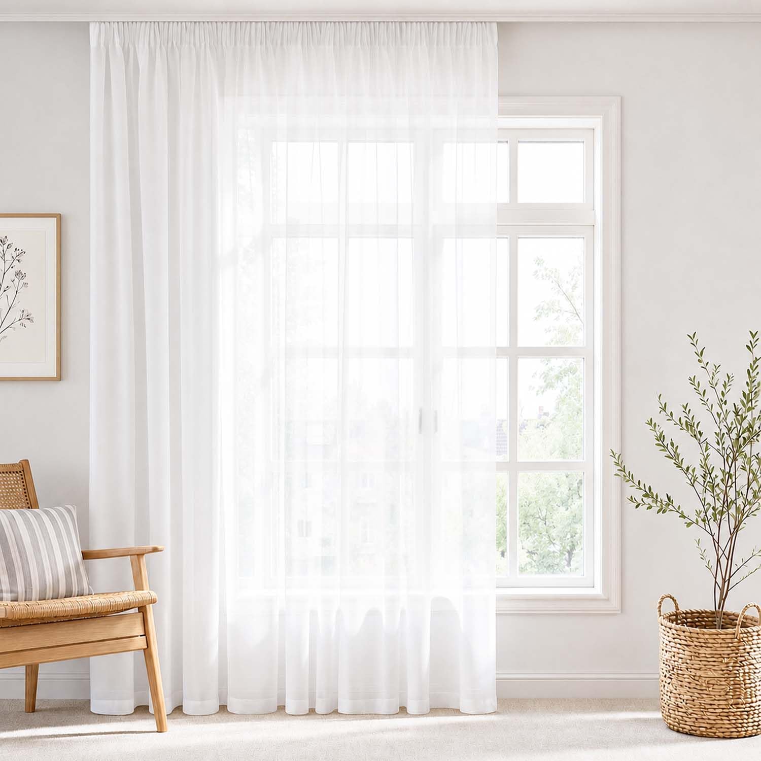 Vangao Gardinen mit kräuselband Voile Weiß Modern Vorhänge kurz 2er Set