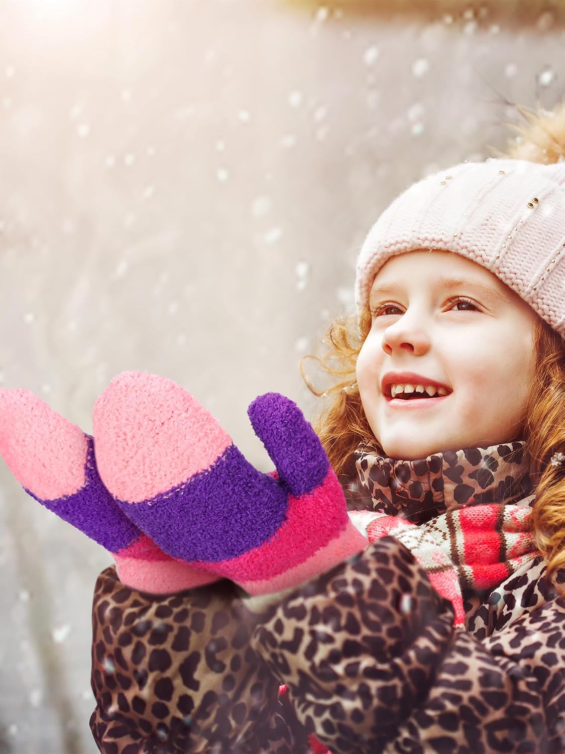 SATINIOR 3 Pairs Toddler Mittens Kids Winter Warm Gloves Baby Soft Stretch Mittens for Boys Girls Children