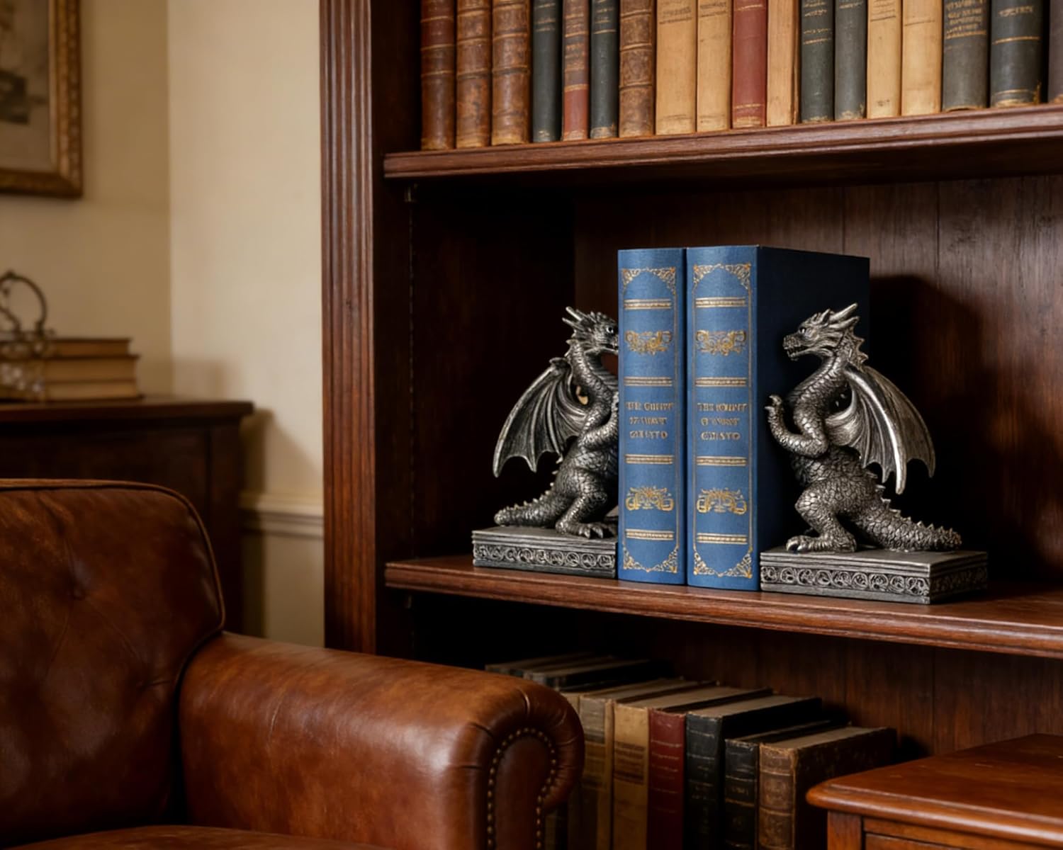 Dragon Statue Decorative Bookends for Shelves, Metallic Silver Dragon Home Office Statue Decoration, Fantasy Dragon Figurine Enthusiasts Gifts - Image 6