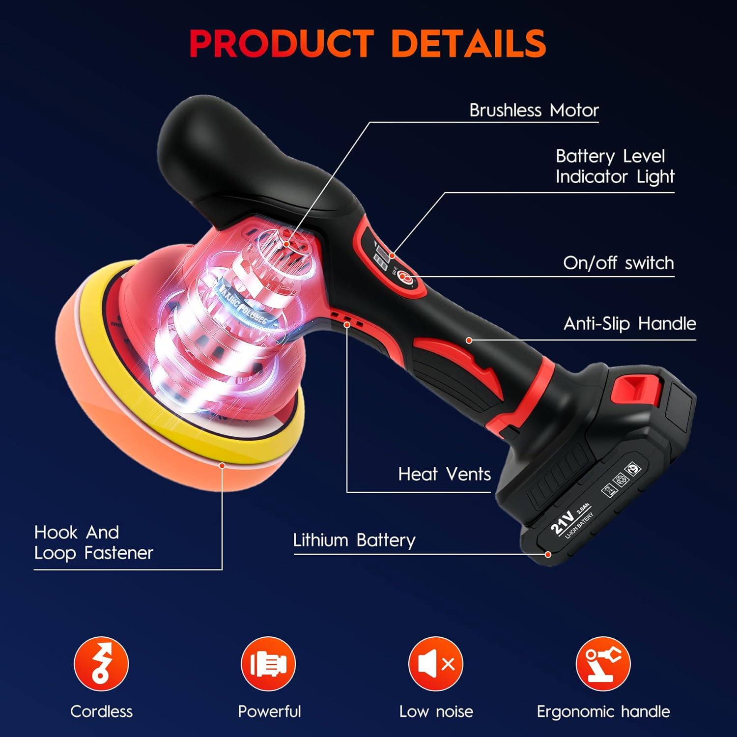 Cordless Car Buffer Polisher, 6 Inch Orbital Polisher Kit with 2x21V Batteries & 21 PCS Attachments - 8 Speeds Variable Max 6000RPM Car Buffer for Car Detailing, Waxing, Polishing, Scratch Removing