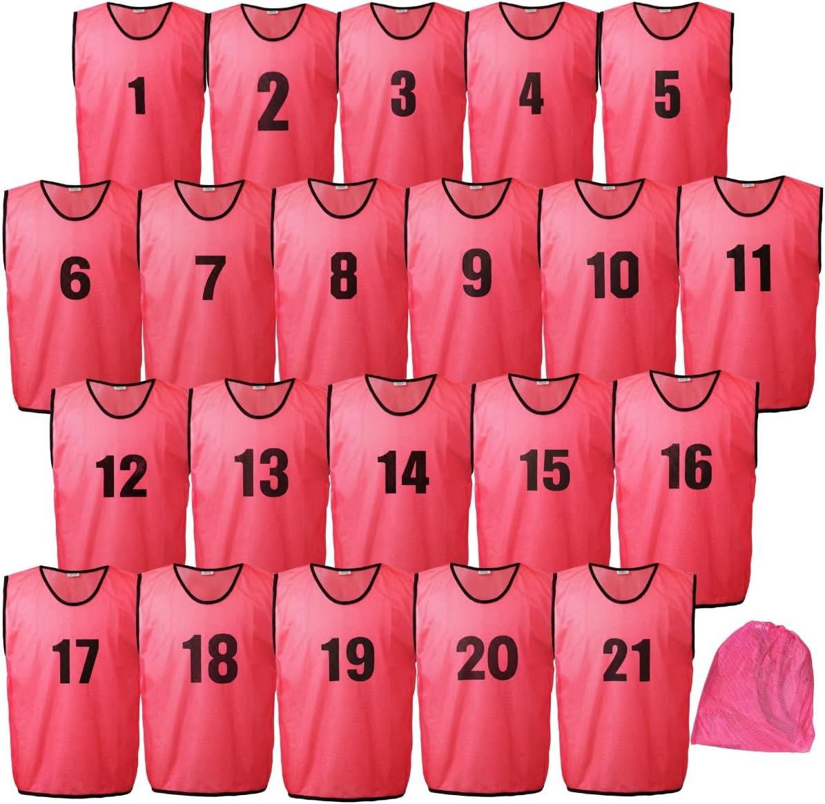 Fungoal 番号入りビブス ピンク 1番から21番までの21枚セットと収納袋