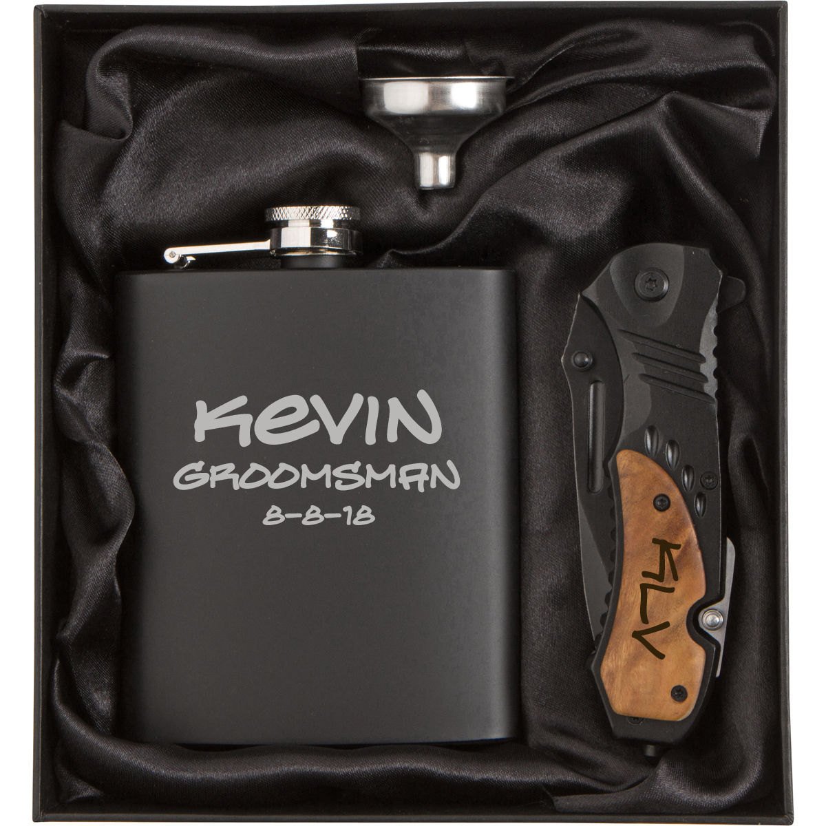 Engraved 7oz Stainless Steel Flask Funnel Rescue Knife Gift Box Set Custom Personalized