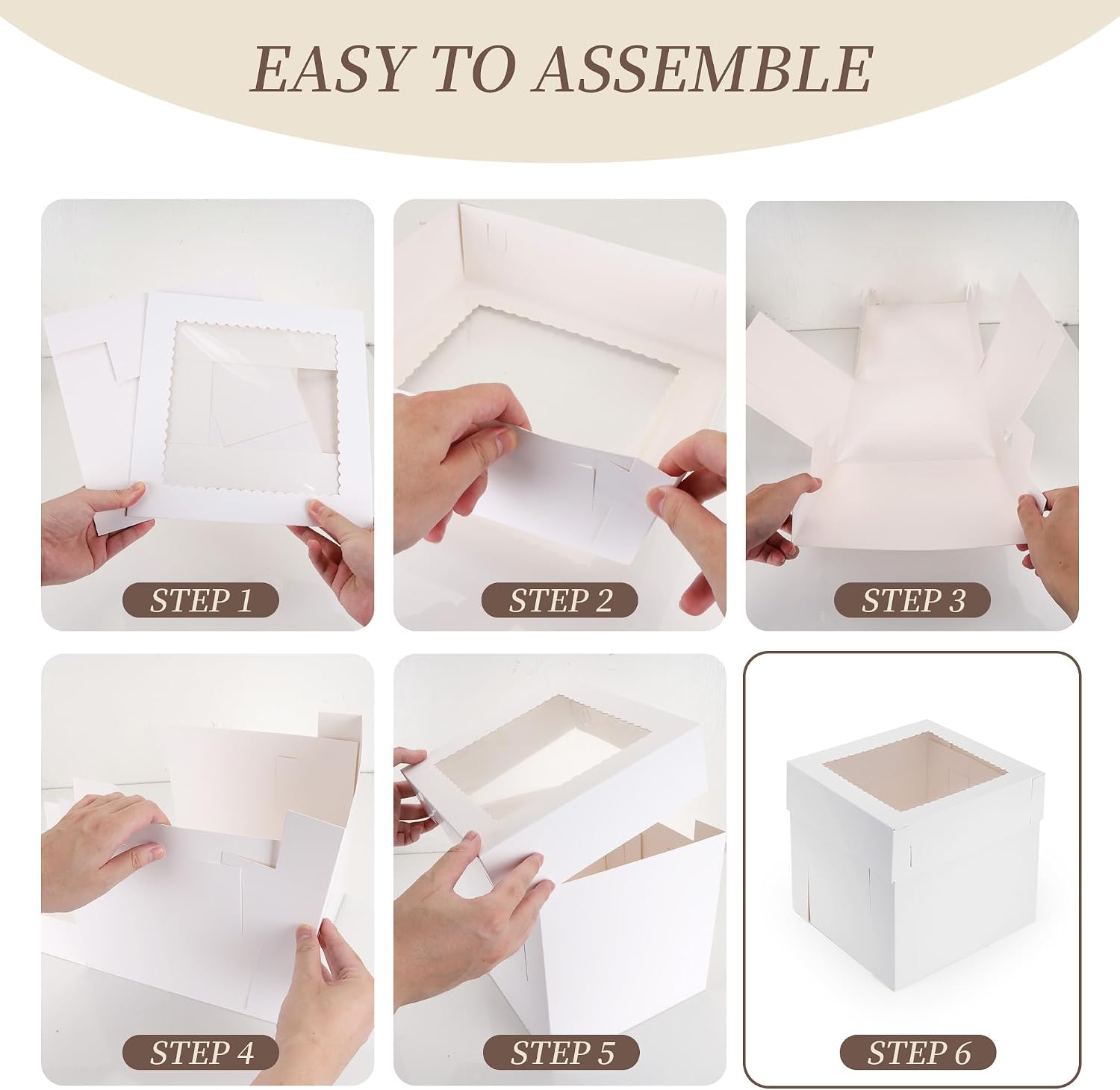 10 inch Tall Cardboard Cake Boxes with Lid, Ribbon, 12 Pcs | Disposable Cake Box with Window for Tier Baking, Large Paper Bakery Take Out Carrier Containers for Wedding, Birthday, Party