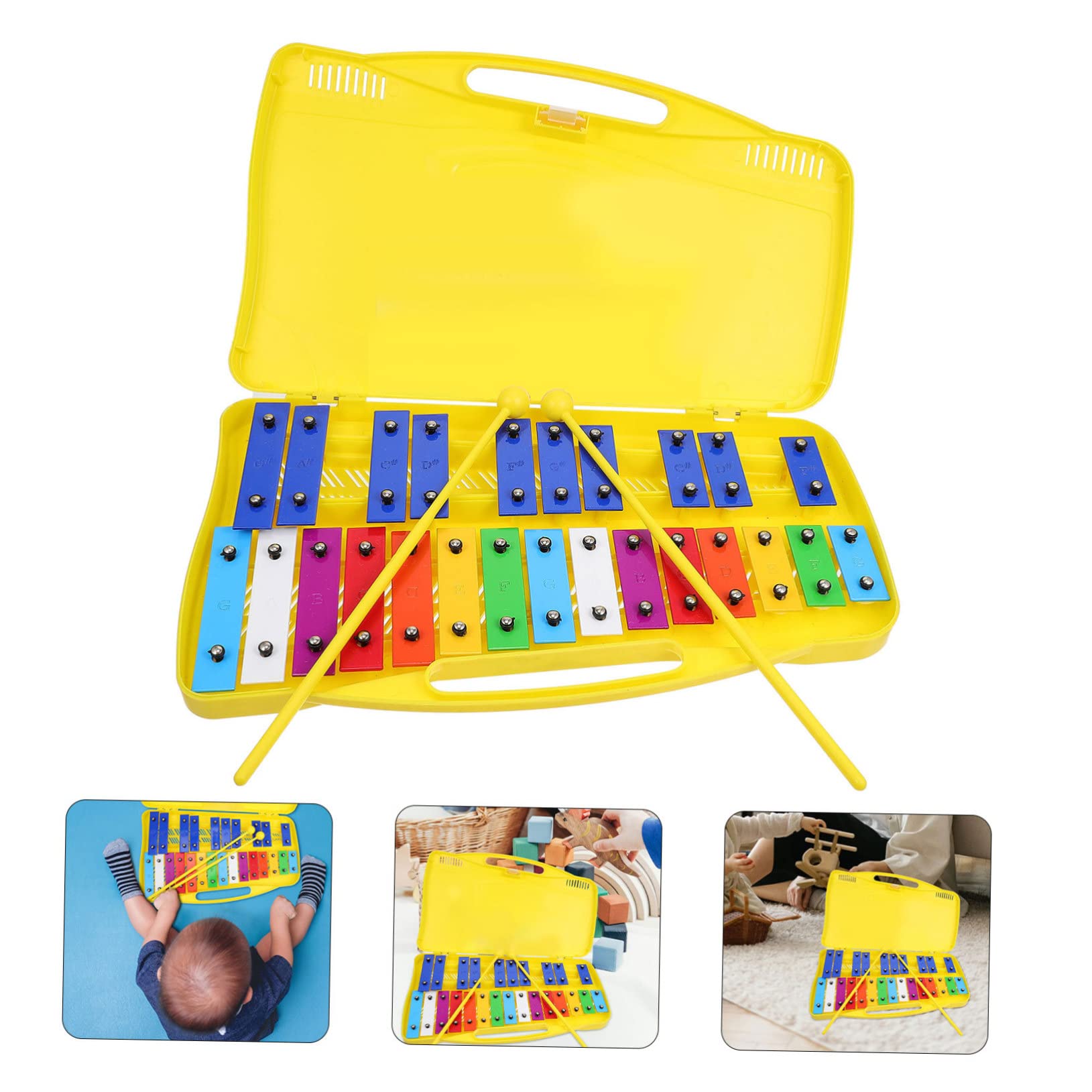 Metalófono de 25 Notas, 1 Juego, Placa de Hierro y Plástico | Instrumento Orff, Base Firme y Superficie Lisa, Estimula el Ritmo en Casa o Aulas para Pequeños y Bebés