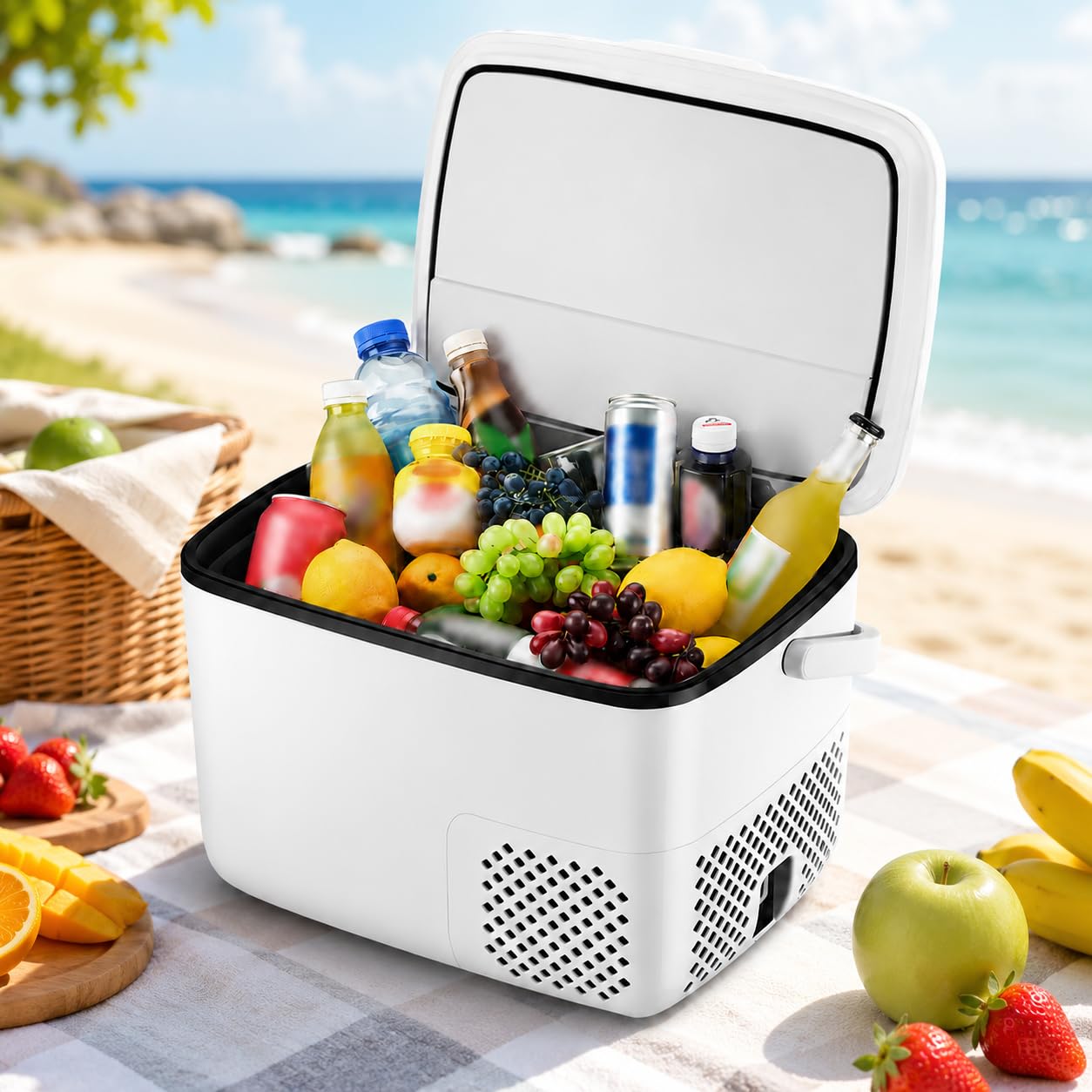 Sushangmao Compact Camping Fridge 18L, Portable Car Refrigerator with Compressor Cooling, 12V/24V Electric Cooler for Car, LED Touch Panel, No Ice Needed Cooler for Drinks, Fruit, Meat