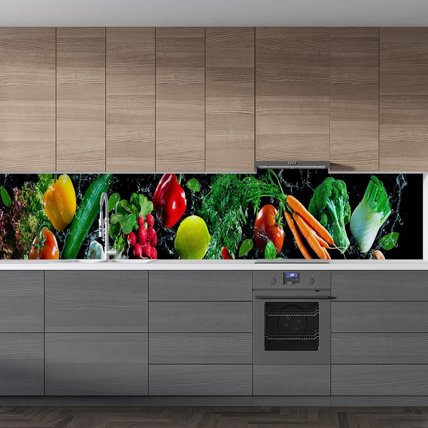 Mutfak Tezgah Arası Folyo Fayans Kaplama Folyosu Sebzeler 60x300 CM