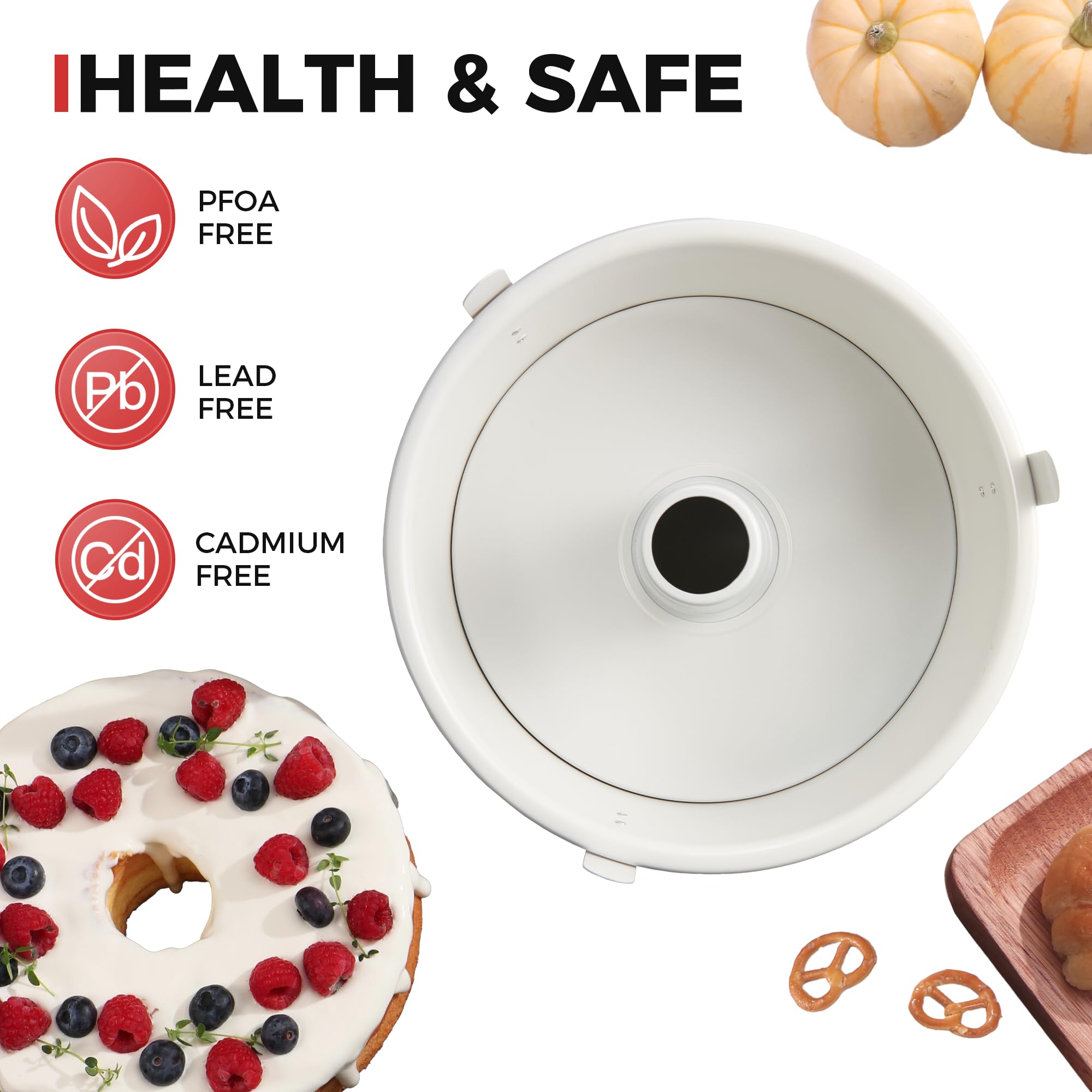 HONGBAKE Molde antiadherente para tartas de ángel con parte inferior extraíble, moldes de tubo de 10 pulgadas para hornear pasteles de gasa, 16 tazas, resistente, color rosa