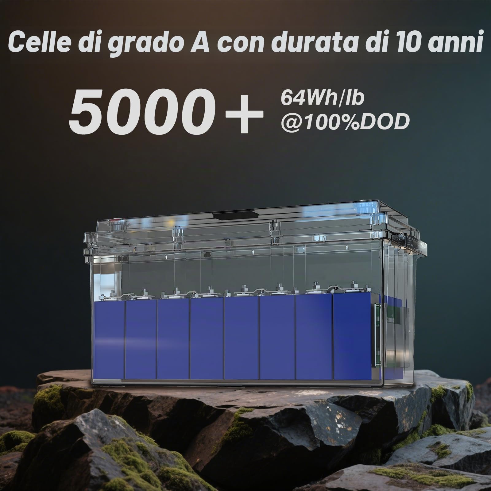 Batteria LifePO4 da 24 V 100 Ah, batteria integrata BMS 10000 Deep Cycle Grade A ricaricabile al litio ferro fosfato con LCD perfetta per off-grid, camper, sistema solare, barca, camper