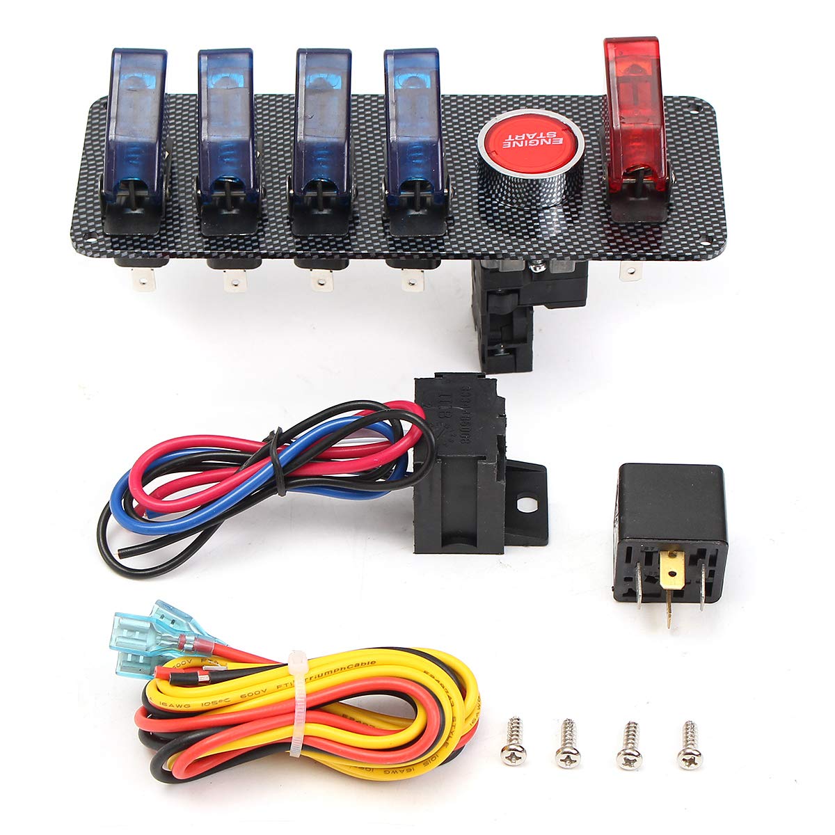 YONGYAO Pannello Interruttore Accensione Auto da Corsa 12V con 4 Pulsanti Interruttore A Levetta Blu + 1 Rosso LED