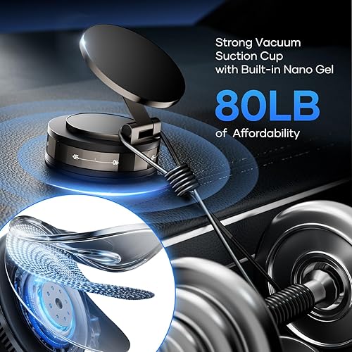 Miniatura 3 de Soporte magnético de teléfono para automóvil Magsafe, giratorio en 360, ventosa de vacío de 70+libras con nano gel incorporado, soporte magnético de