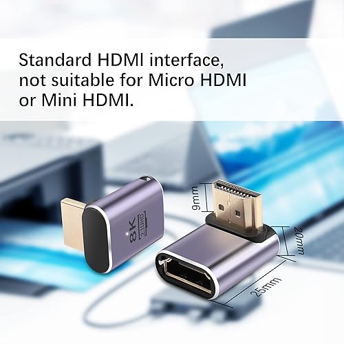 Miniatura 4 de PNGKNYOCN Adaptador HDMI de 90 grados 8K, paquete de 2 adaptadores de ángulo recto HDMI 2.1 macho a hembra de 48 Gbps compatible con 8K 60Hz, 4K