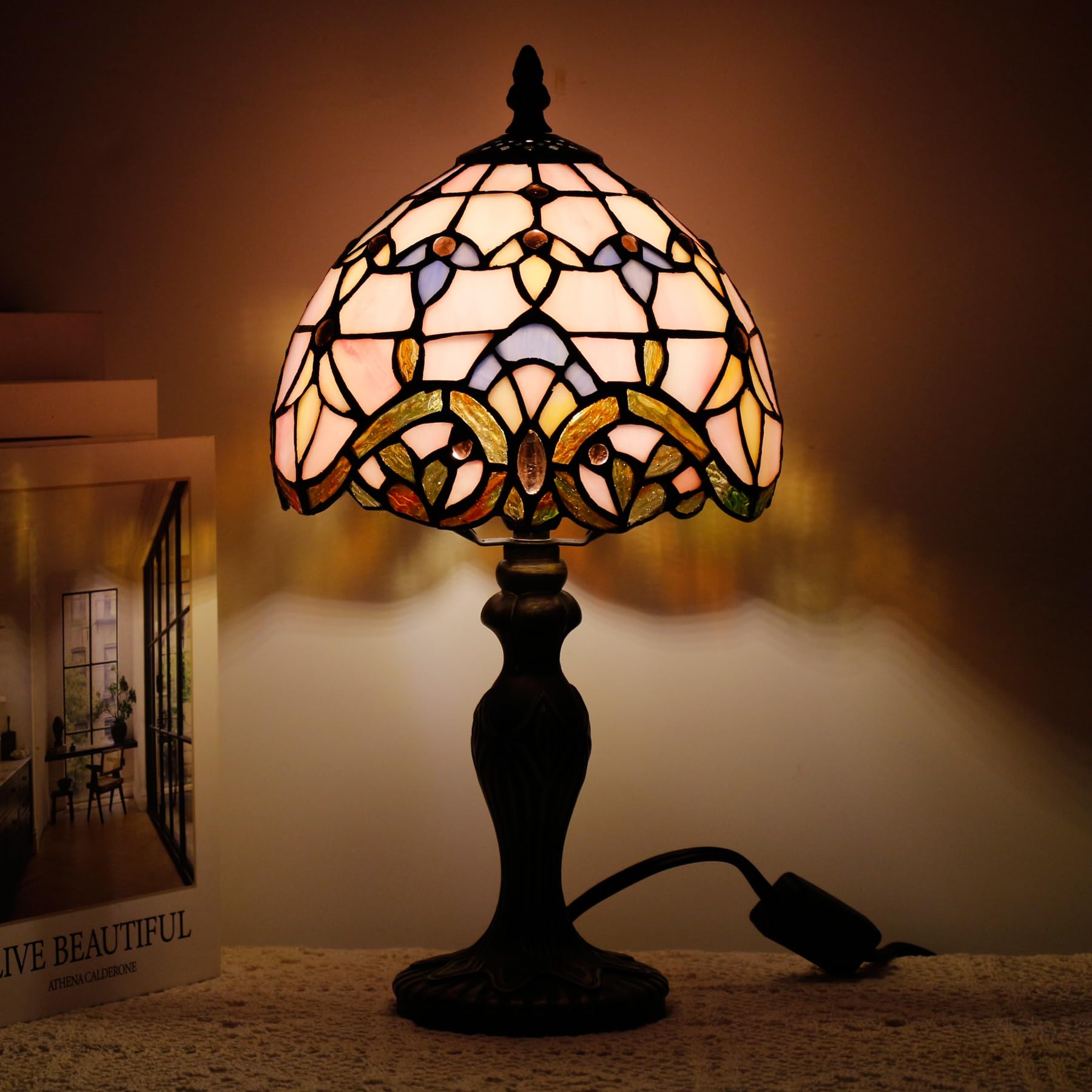 TCODTPOL Small Tiffany Stained Glass Table Lamp,Pink Baroque โ image 1
