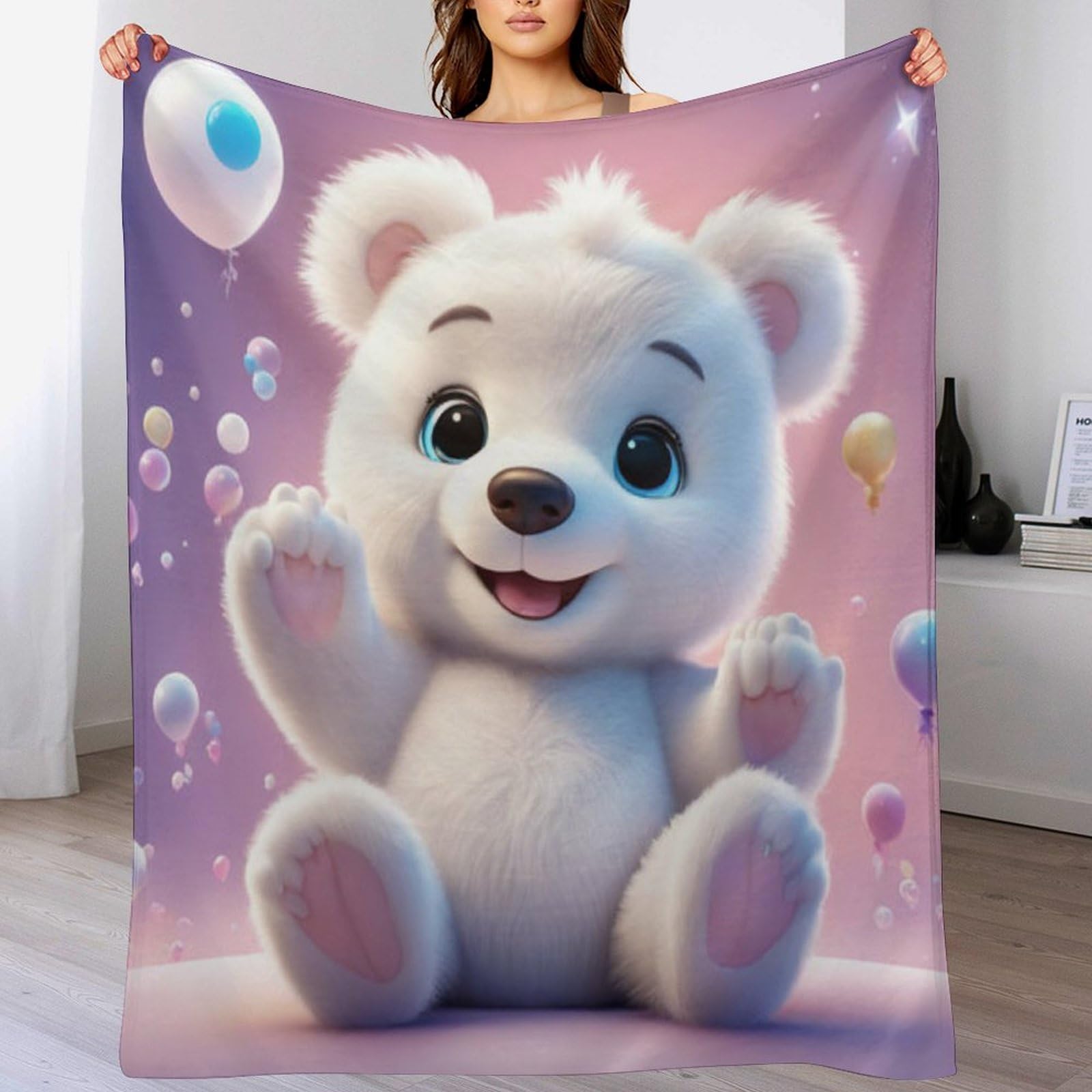 Couverture polaire ours mignon en flannel lit et canapé 180x200