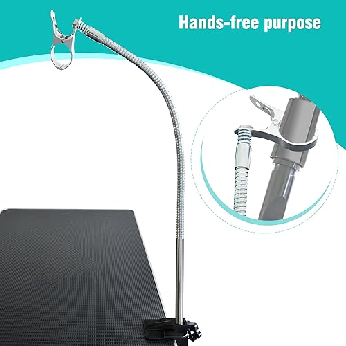 Miniatura 2 de SHELANDY Mesa de aseo para perros y mascotas, soporte para secador de pelo, soporte de tubo de manguera, manos libres, de acero inoxidable, tercer