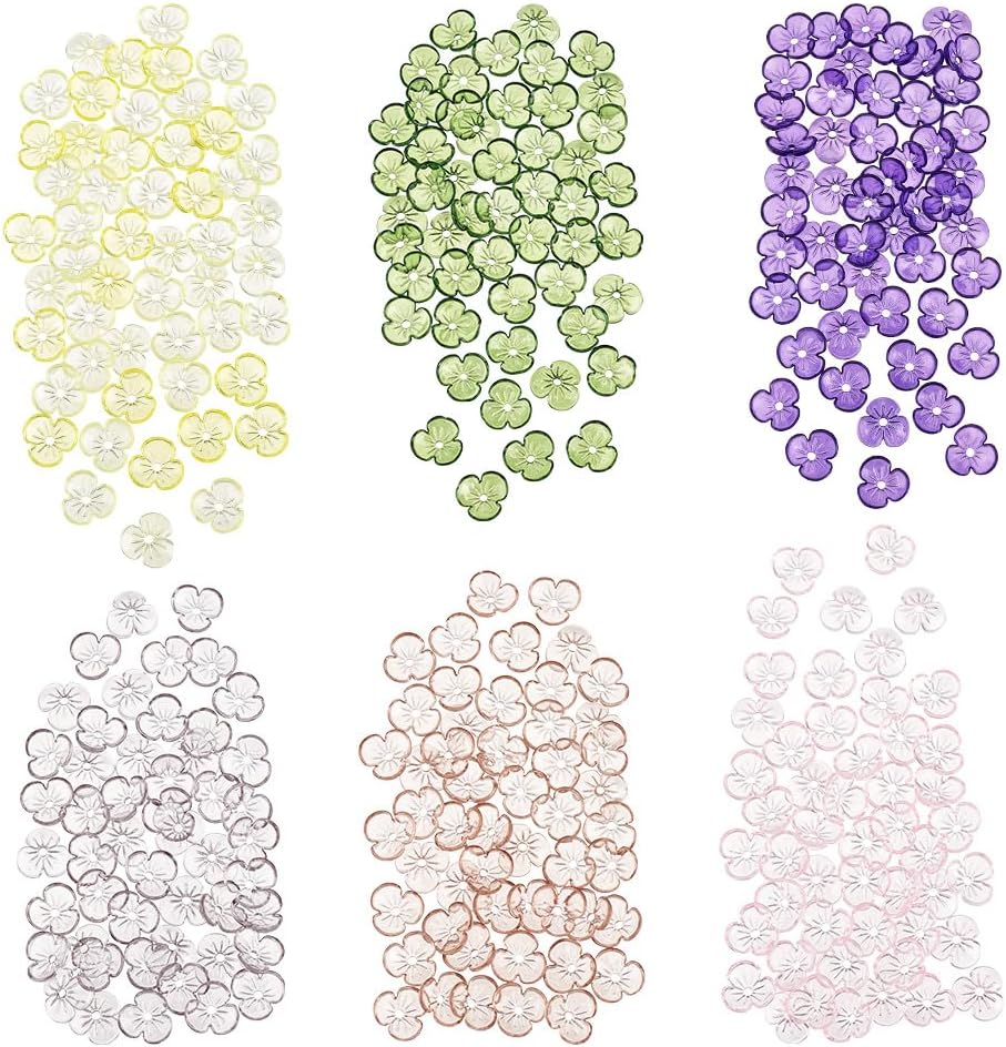NBEADS 300 Pcs 6 Colors Flower Bead Caps, Floral End Caps 10mm Transparent Acrylic Flower Charms Beads for DIY Crafting Bracelet Necklace Jewelry Making