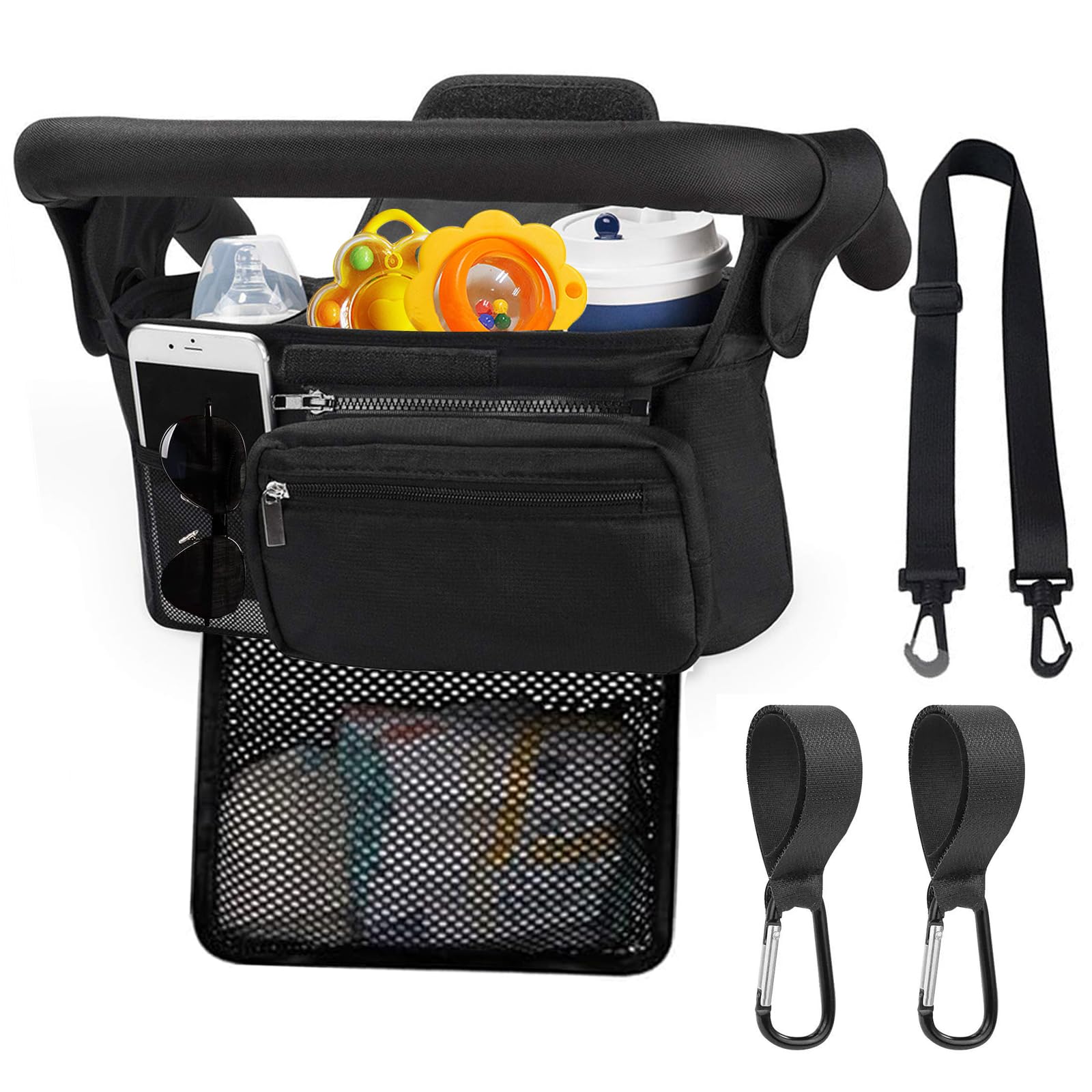 Universal Baby Passeggino Organizer, con Il Supporto di Tazza Isolato Aumentato, Borsa A Rete Rimovibile, Borsa del Telefono e Tracolla, si Adatta Alla Maggior Parte dei Passeggini