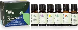 Plant Therapy Top 6 USDA Organic Essential Oils Set: Lavender, Peppermint, Eucalyptus, Lemon, Sweet Orange, Tea Tree - 10mL Pure Therapeutic Grade