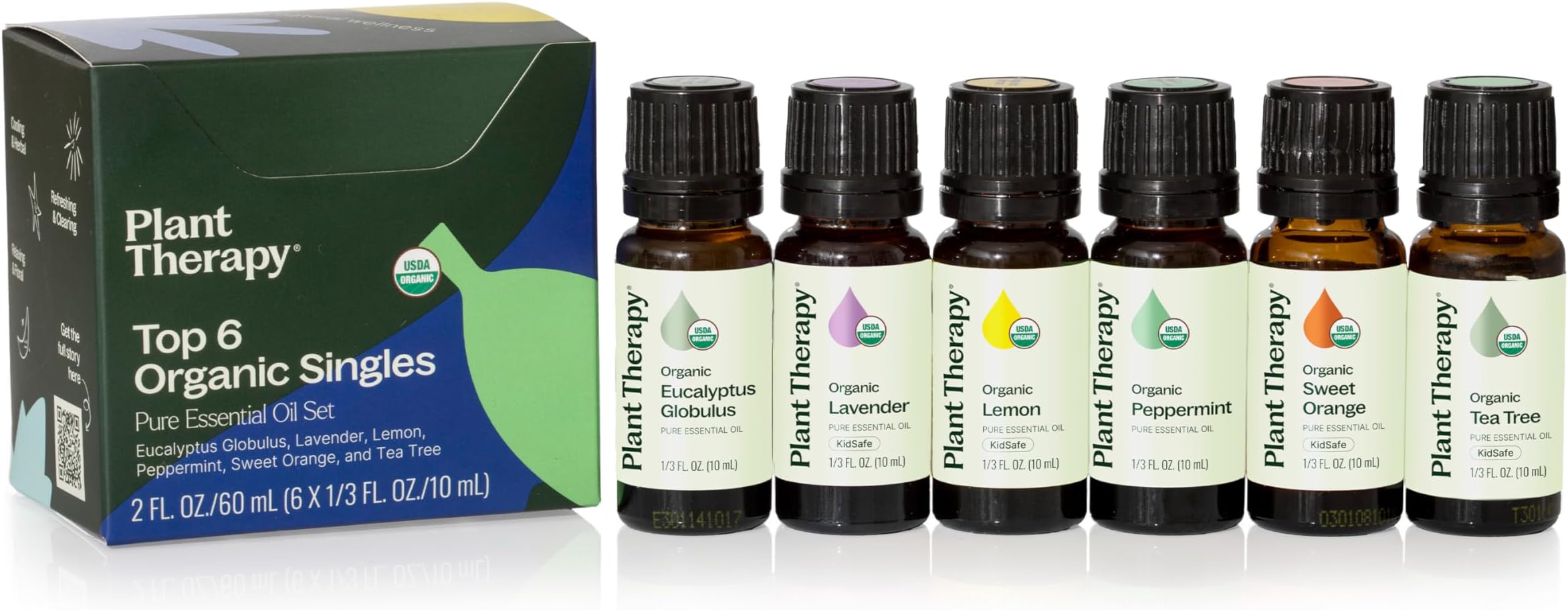 Plant Therapy Top 6 Organic Essential Oil Set - Lavender, Peppermint, Eucalyptus, Lemon, Tea Tree 100% Pure, USDA Organic, Natural Aromatherapy, Therapeutic Grade 10 mL (1/3 oz)