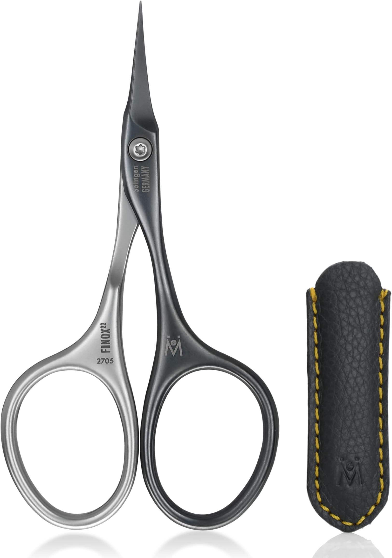 GERMANIKURE Tower Point Cuticle Scissors - Self-Sharpening FINOX22 Titanium Coated Stainless Steel Professional Grooming Scissors in Leather Case - Ethically Made in Solingen Germany - 2705
