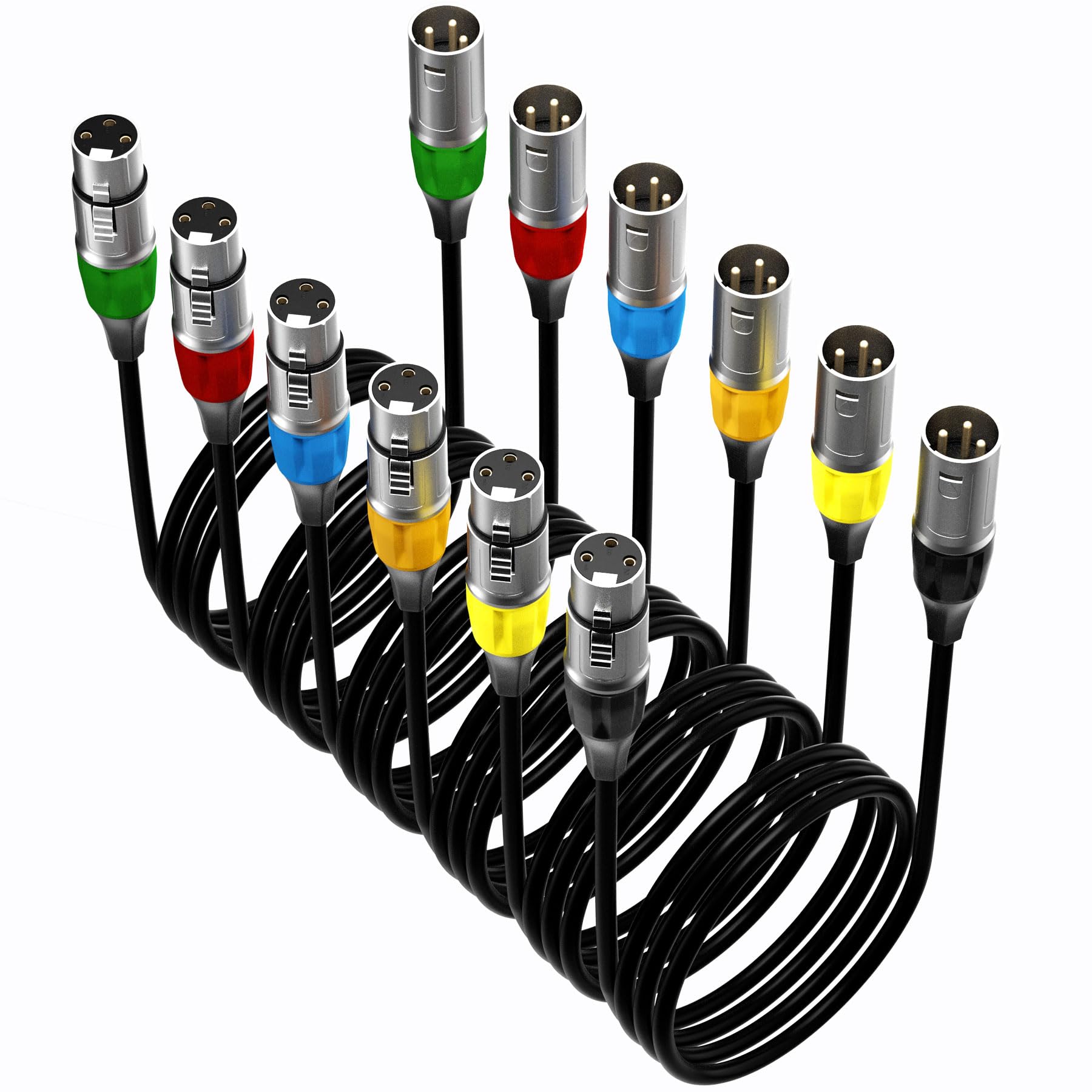 tisino Cable de micrófono XLR a XLR, paquete de 6 cables de micrófono XLR macho a hembra multicolor con conector XLR de 3 pines, cable XLR equilibrado para estudio de grabación, podcast, mezclador de