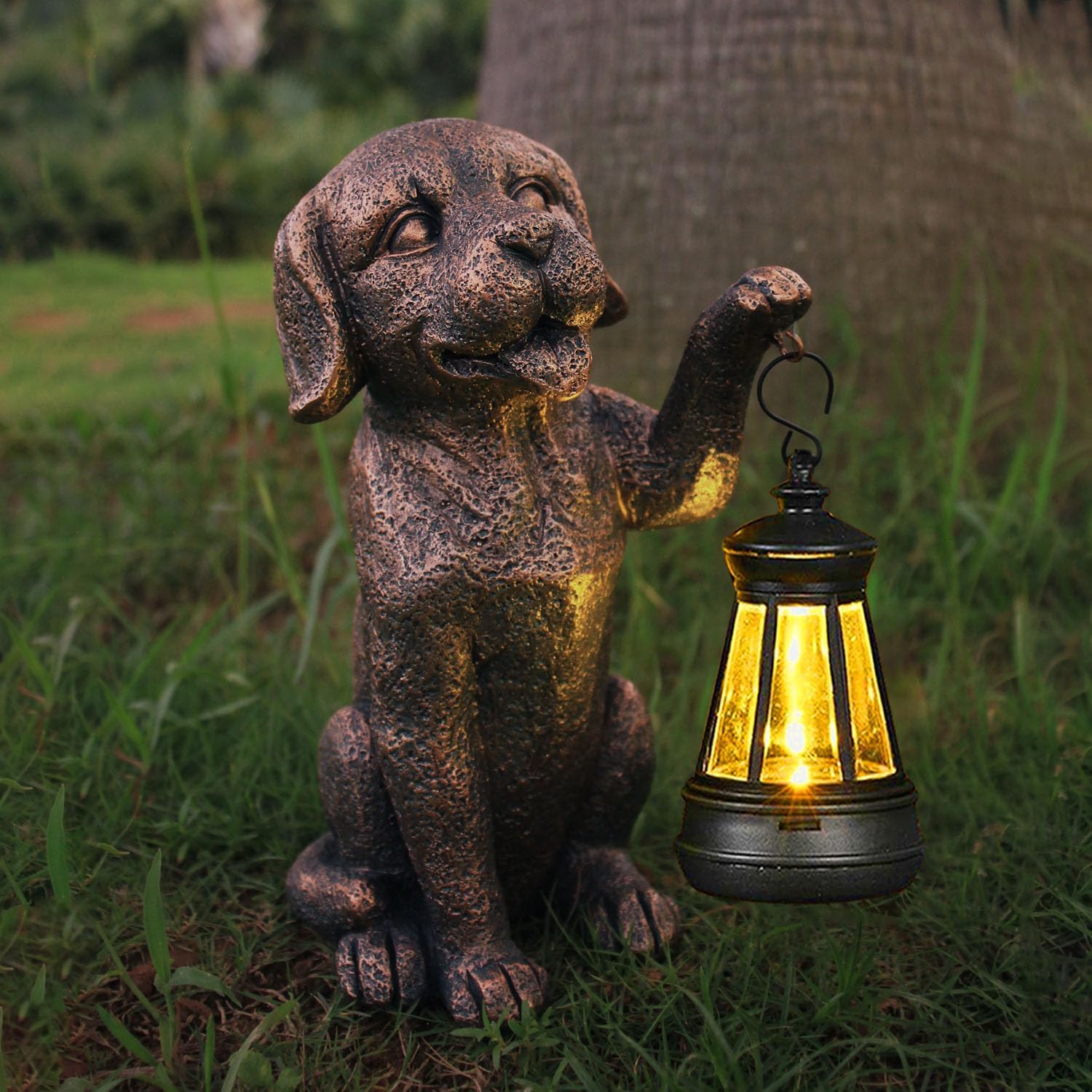 Statue Garden Dog with Solar Lantern - Ideal Gifts for Outdoor Patio, Figurine for Year Dogs – Gift for Mom, Grandma, Dog Lovers,Birthdays Housewarming Present