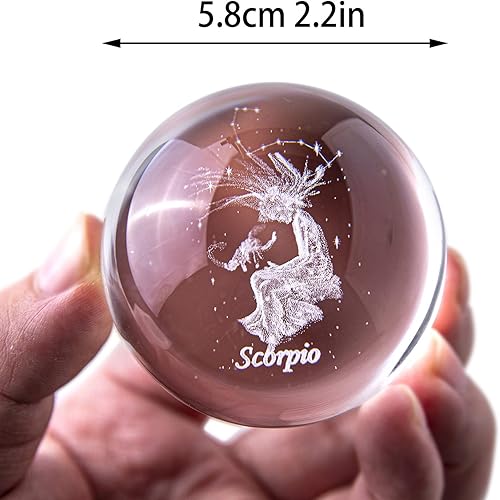 Miniatura 5 de Bola de constelación láser 3D Cristal 2.362 in Pisapapeles Esfera completa de cristal Fengshui con soporte de floración plateado plateado (escorpio)