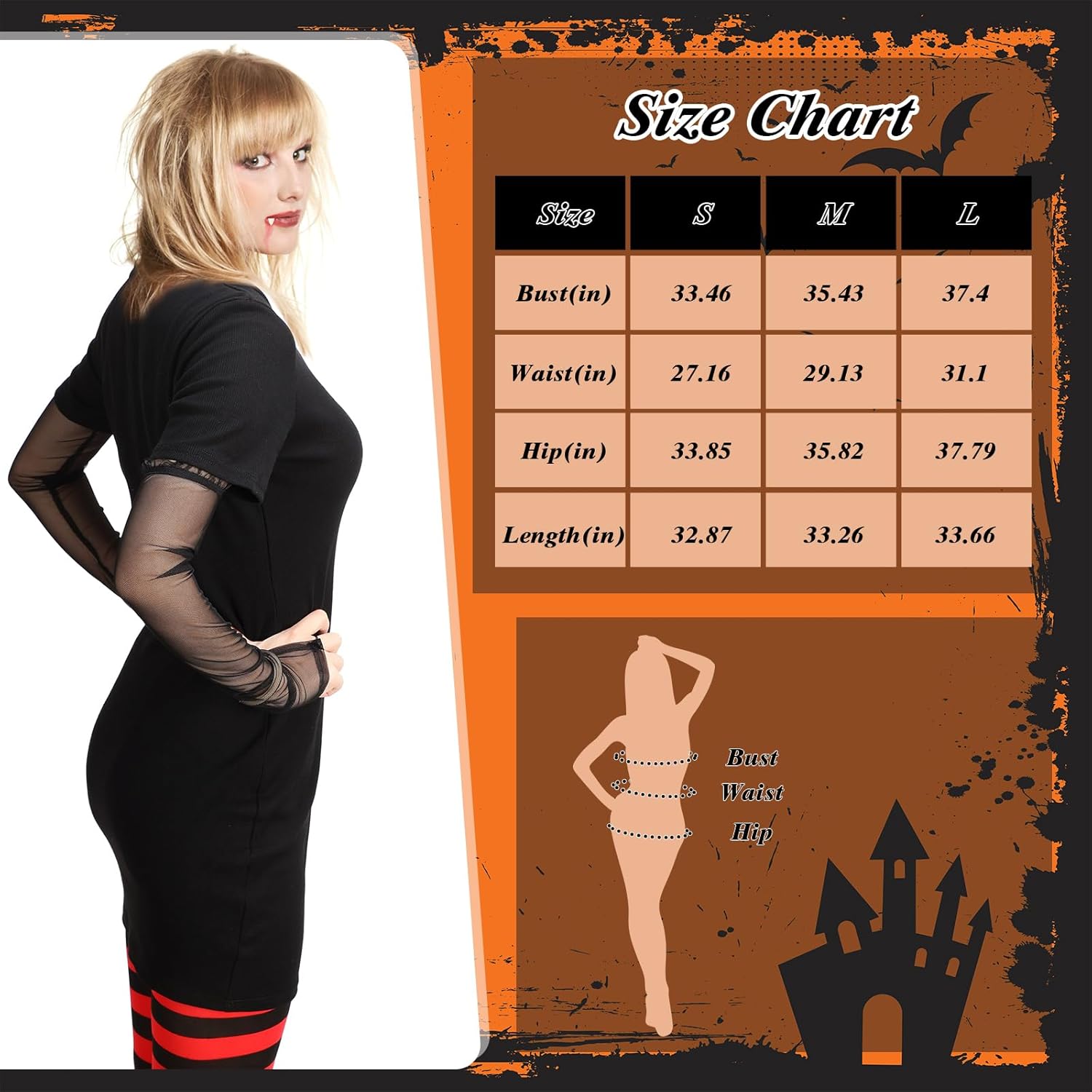 Suhine Halloween Vampire Costume for Women Black and Red Legging Black Dress Vampire Fangs Glove for Cosplay Party