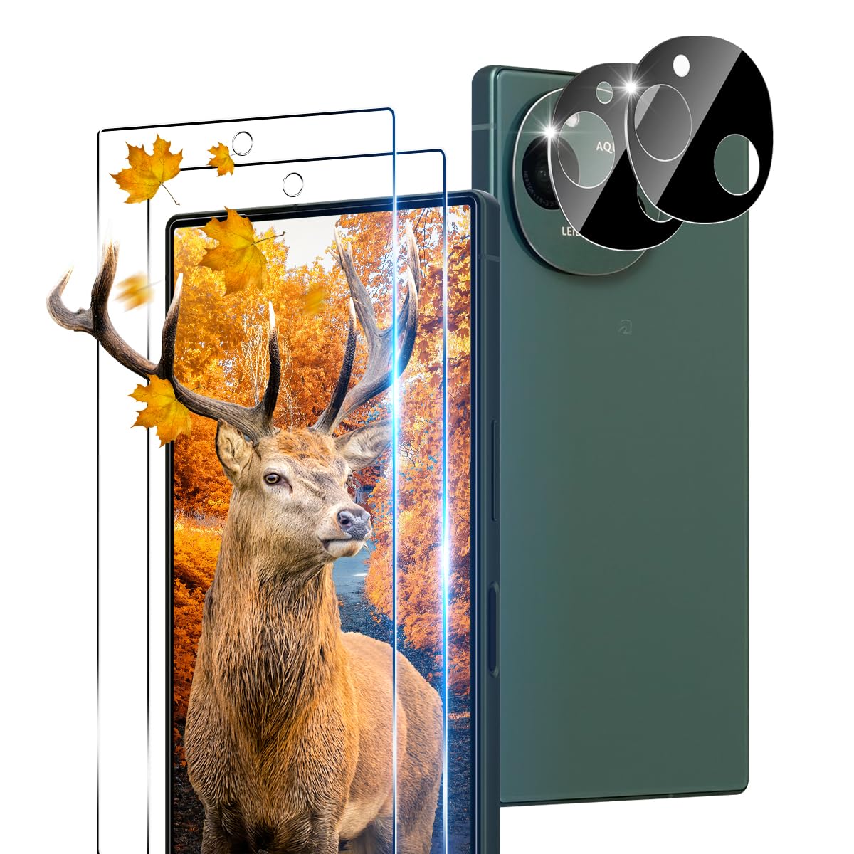 指紋認証対応 用 AQUOS R9 ガラスフィルム 2枚 + 2枚 カメラ保護フィルムセッ 日本旭硝子製 対応 アクオス R9 保護フィルム フィルム