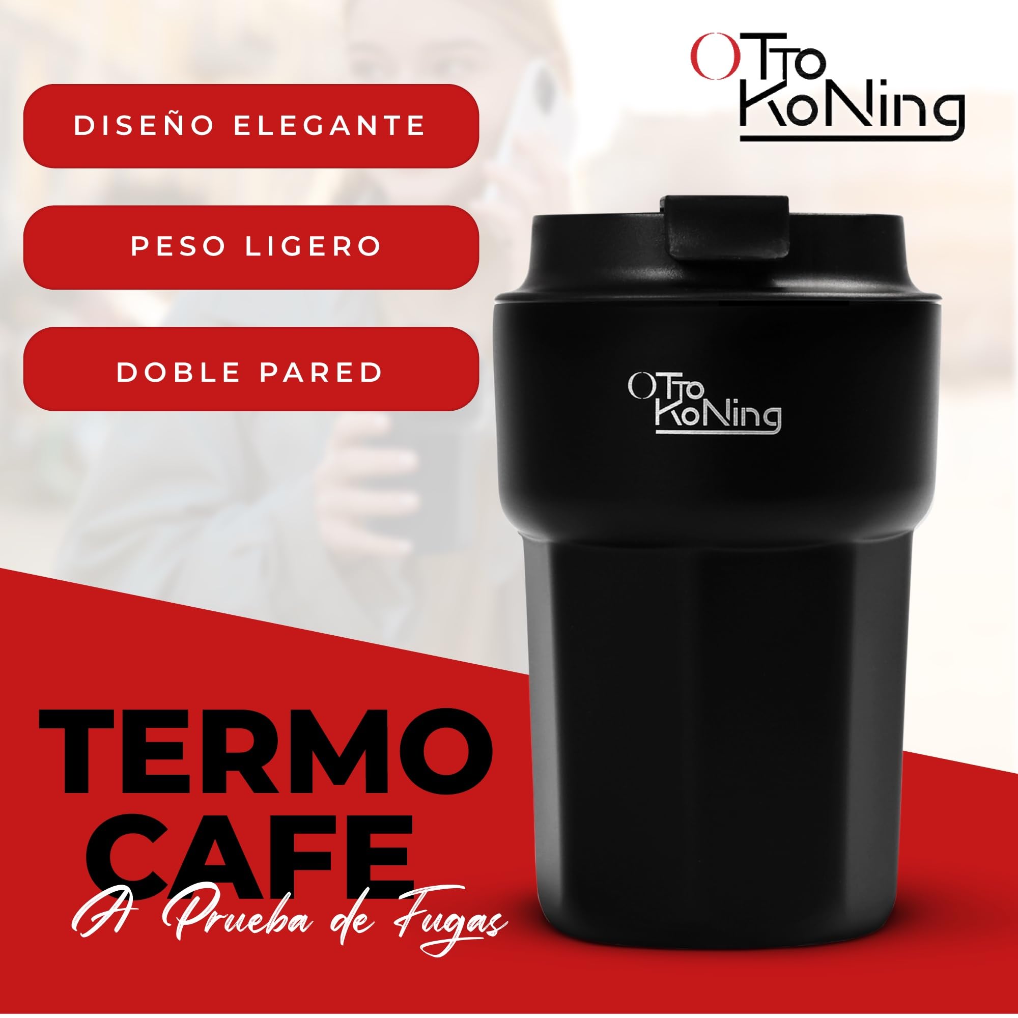 Otto Koning Termo Café 350ml. Taza de Café 100% a Prueba de Fugas, de Acero Inox sin BPA. Vaso Termo Café para llevar, Vaso Térmico para café, agua, té caliente y frío — view 3