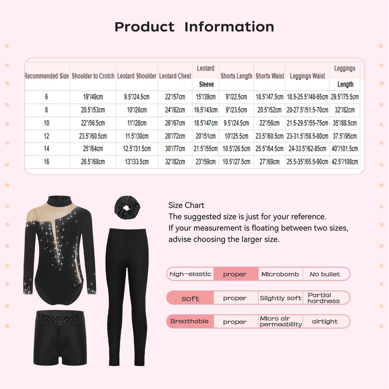 TiaoBug Maillot De Baile Gimnasia Para Niña Leotardo Manga Larga Y Leggings Cortos Elásticos + Banda Para El Cabello Mono Deportivo Elástico