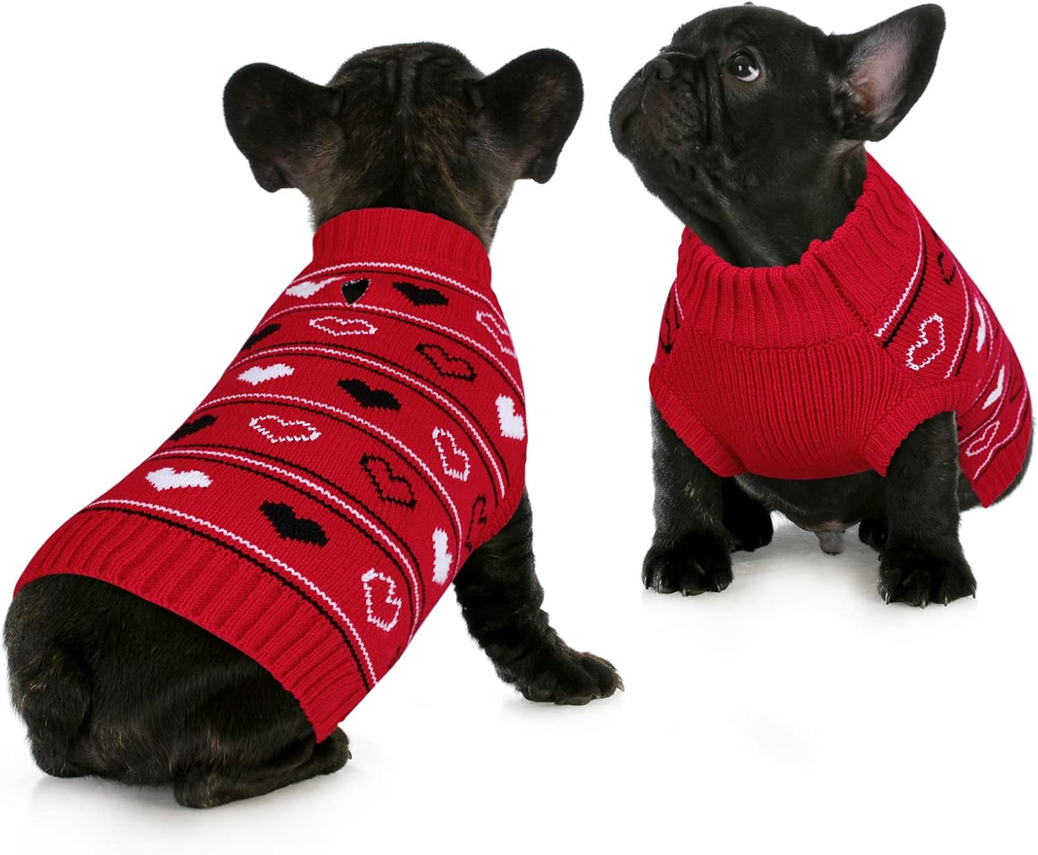 Queenmore Valentine Dog Sweater,Small Dog Sweater for Tiny Dogs,Teacups,frenchies,Chihuahuas,Yorkies,Turtleneck Girl Dogs Red Knit Sweaters Red,M