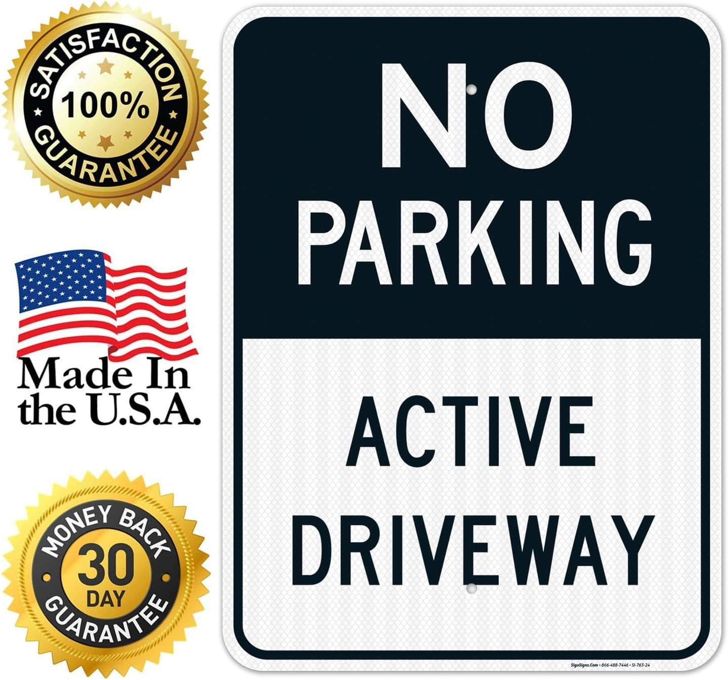 No Parking Sign, Active Driveway Sign, 18x24 Inches, 3M EGP Reflective .080 Aluminum, Fade Resistant, Easy Mounting, Indoor/Outdoor Use, Made in USA