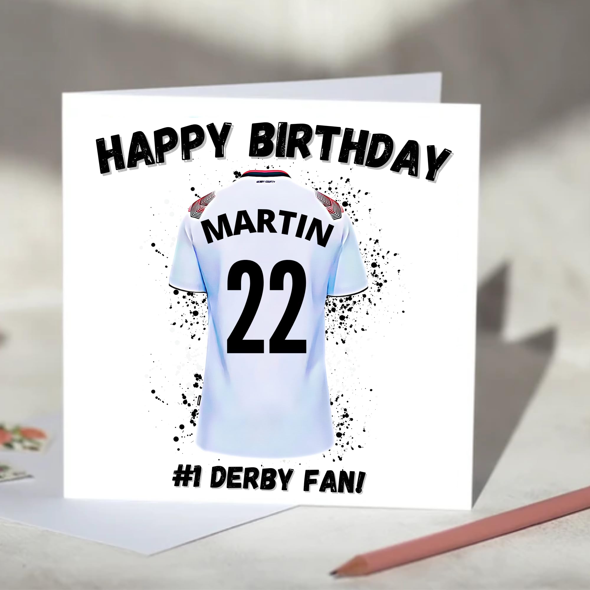 Derby County FC Personalised Football Shirt Greeting Card (Birthday/Anniversary/Father's Day/Valentines Options)