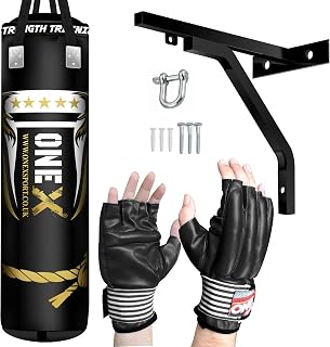 Heavy Filled 9 Piece Boxing Punch Bag Set Gloves Wall Bracket Ceiling Hook Chains Punching Kick Bag for Grappling, MMA, Kickboxing, Muay Thai, Karate, BJJ & Taekwondo 4ft 5ft (4ft, Ceiling Hook+Mitt)