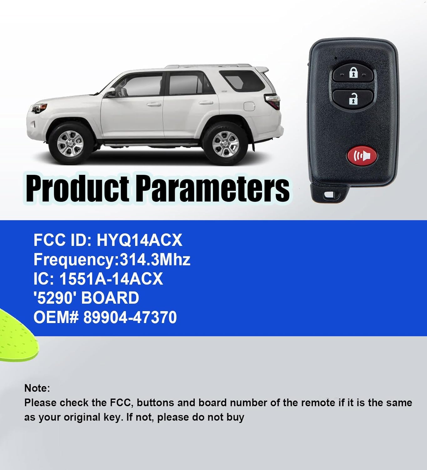 Voice Installer Kit Smart Car Key Keyless Entry Remote Replacement for 2010-2019 Toyota 4Runner 2010-2015 Toyota Prius 2009-2016 Toyota Venza HYQ14ACX 5290 Board