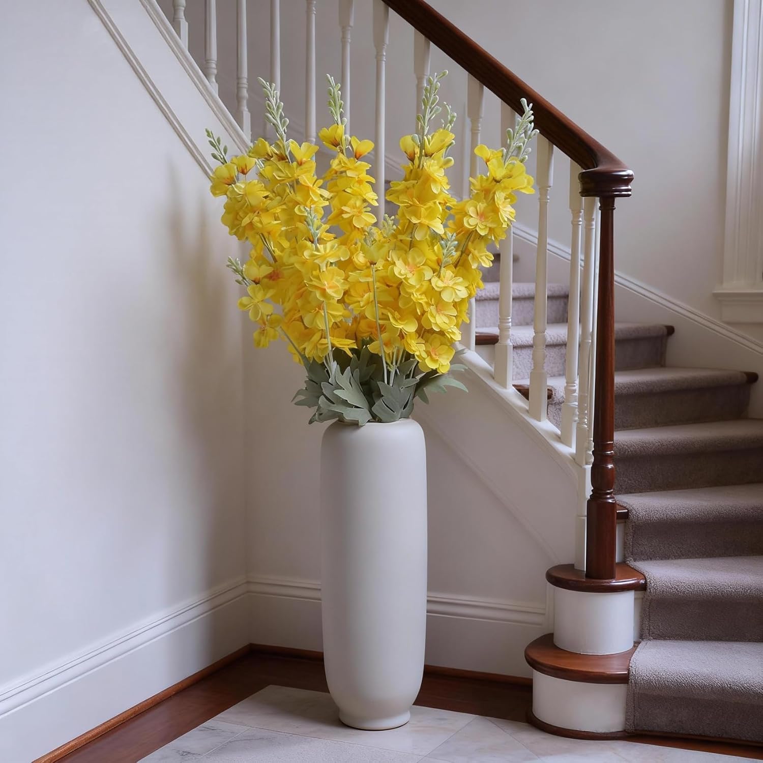 Kenpal 8 pcs Yellow Silk Delphinium Artificial Flowers for Floor Vase, 34" Long Fake Snap Dragons Flower, Larkspur Silk Flowers with Bendable Flocking Stem Kitchen Home Decor (Yellow)
