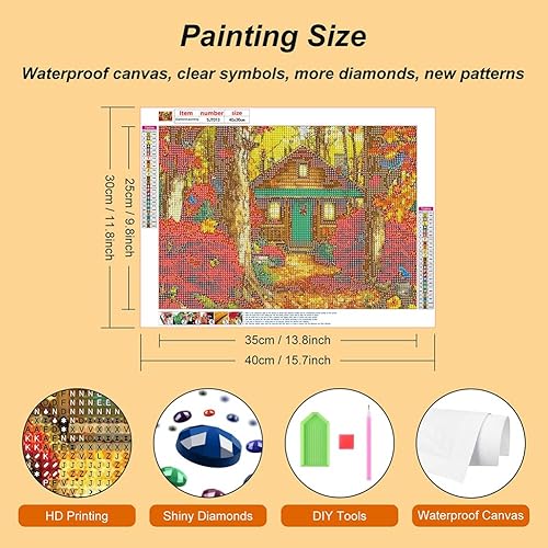 Miniatura 5 de SJUTOUCI Kits de pintura de diamantes para adultos, arte de diamantes de paisaje de otoño para principiantes, arte de gemas de cabina de taladro