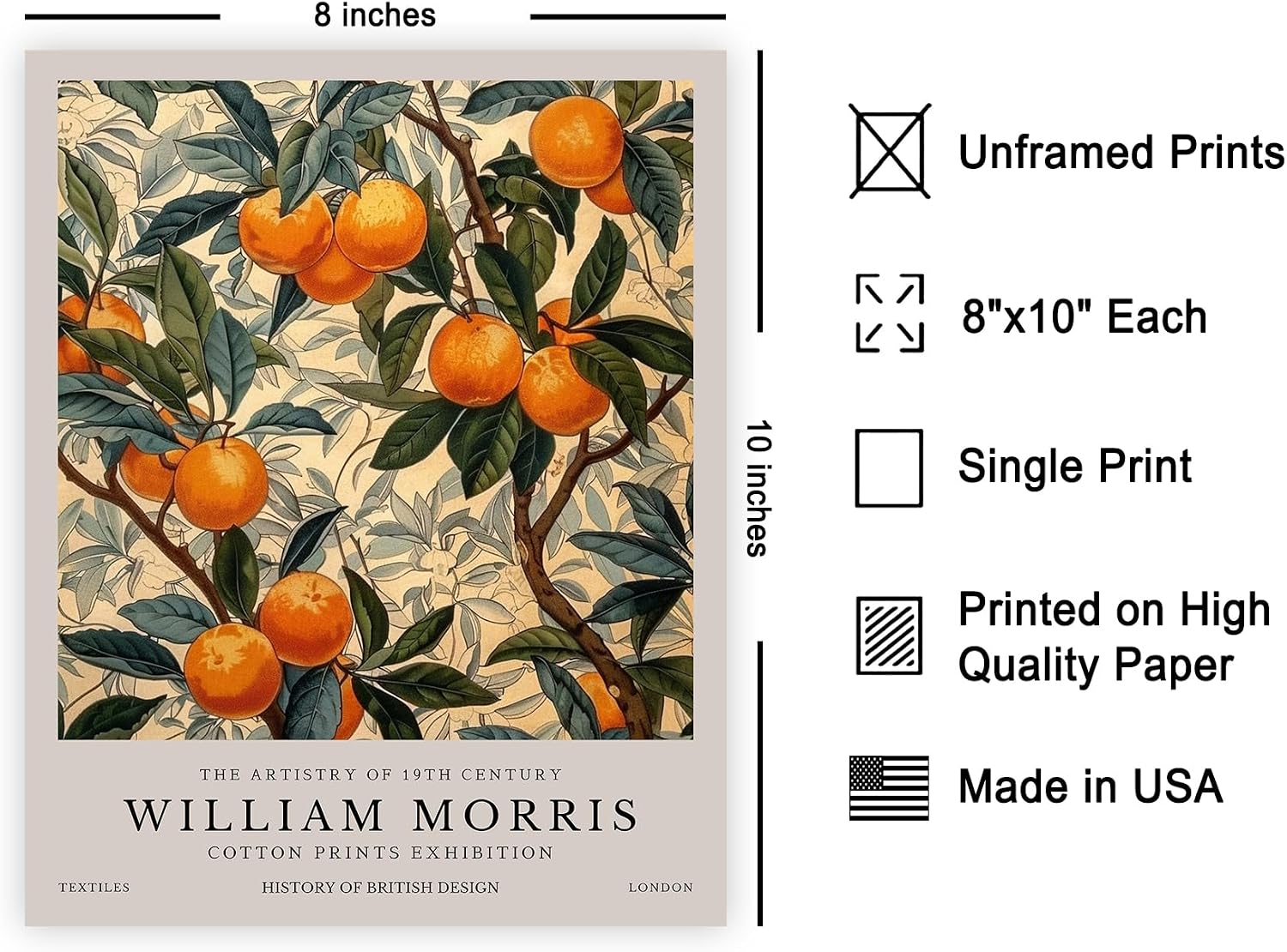 Poster Master William Morris Poster - Orange Tree Print - Orange Fruit Art - Botanical Design - Exhibition Art - Floral Motif - Farmhouse Theme - Aesthetic Illustration - Living Room Decor - 8x10 UNFRAMED