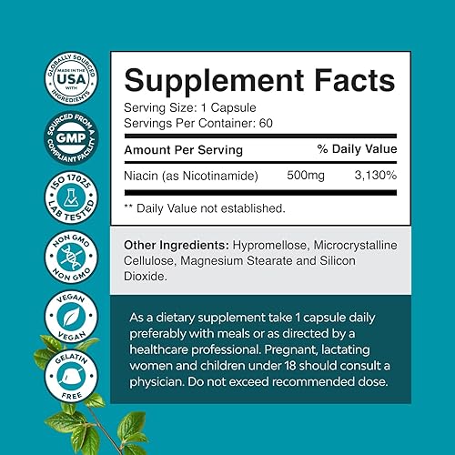 Miniatura 3 de Paquete de suplemento de resveratrol trans juvenil y cápsulas de vitamina B3 nicotinamida de 500 mg - con activador AMPK refuerzo cerebral refuerzo