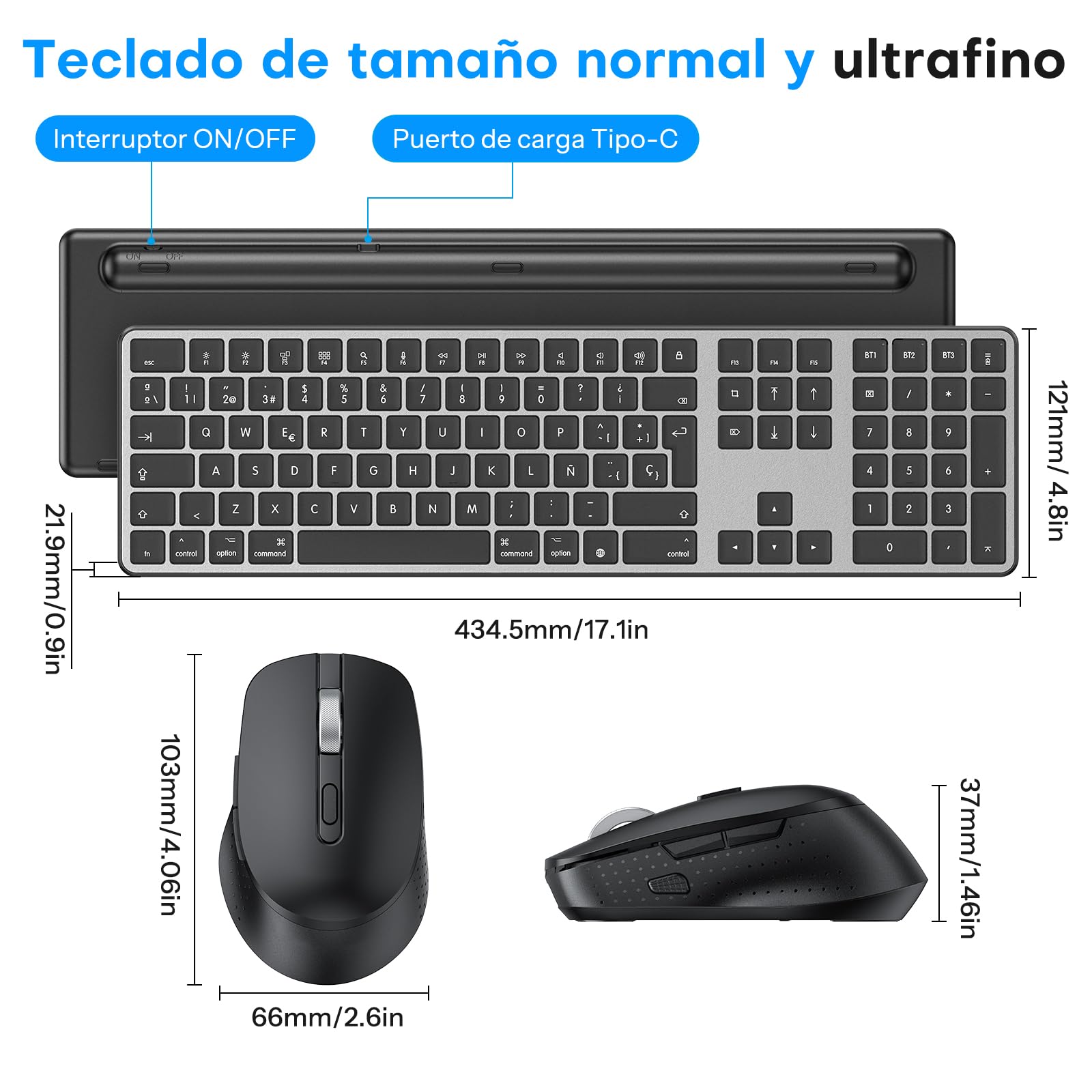 OMOTON inalámbrico Bluetooth Teclado y ratón para Mac (MacBook Air/MacBook Pro/iMac/iMac Pro),Teclado y ratón USB Recargables para Mac OS, con 3 Canales Bluetooth, Escritura silenciosa, QWERTY