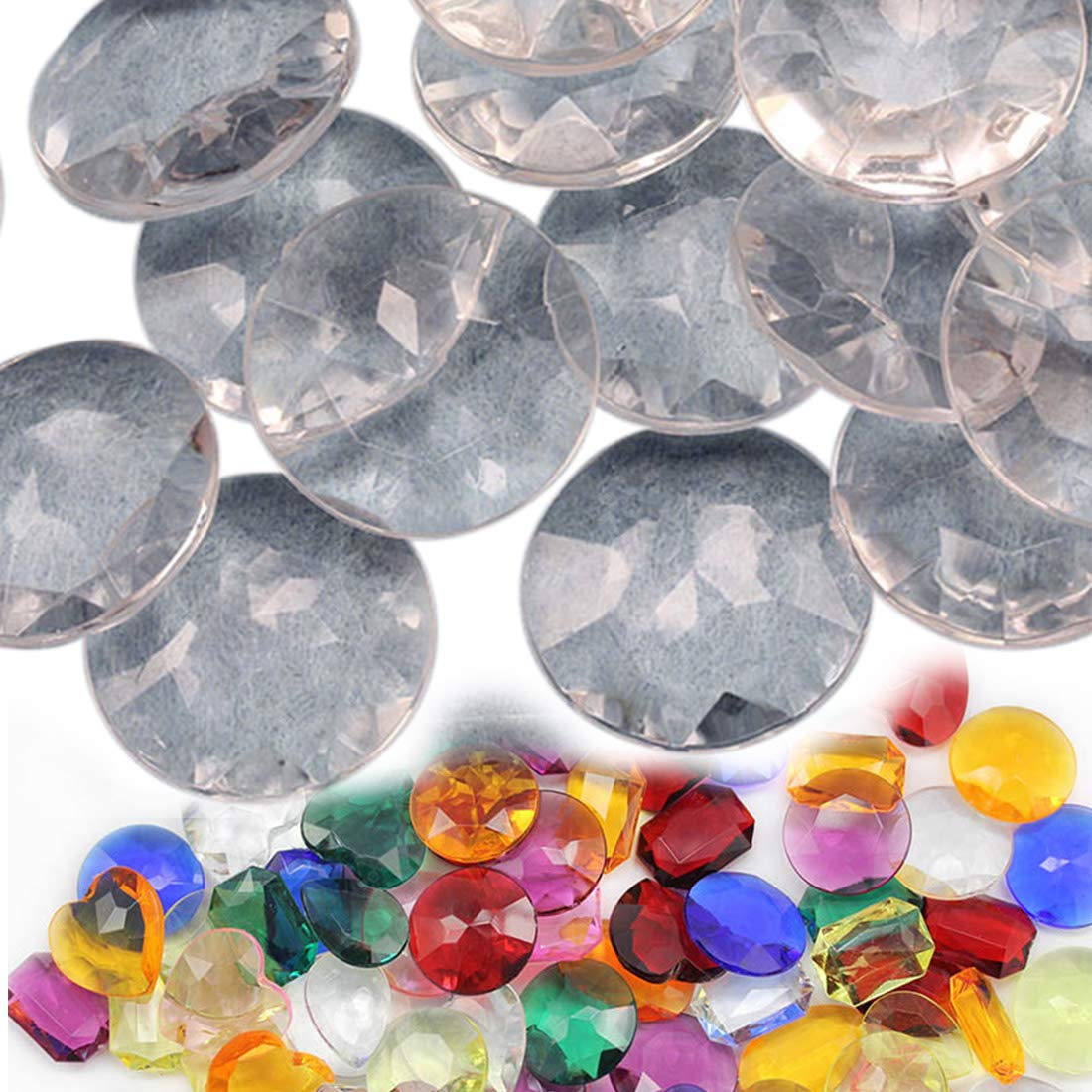 Allstarco 27mm Clear CH38 Round Acrylic Pirate Treasure Gems Plastic Jewels For Party & Games, Table Scatter, Vase Fillers